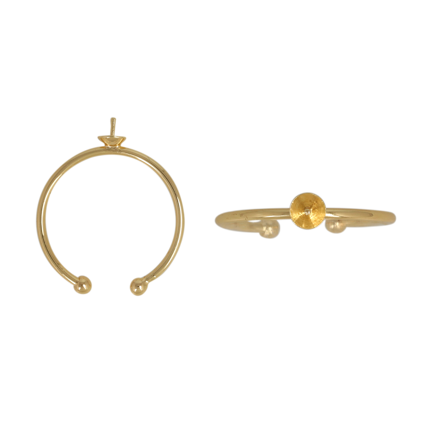 adjustable gold plated ring half-drilled pearl 4-8mm | 1pc