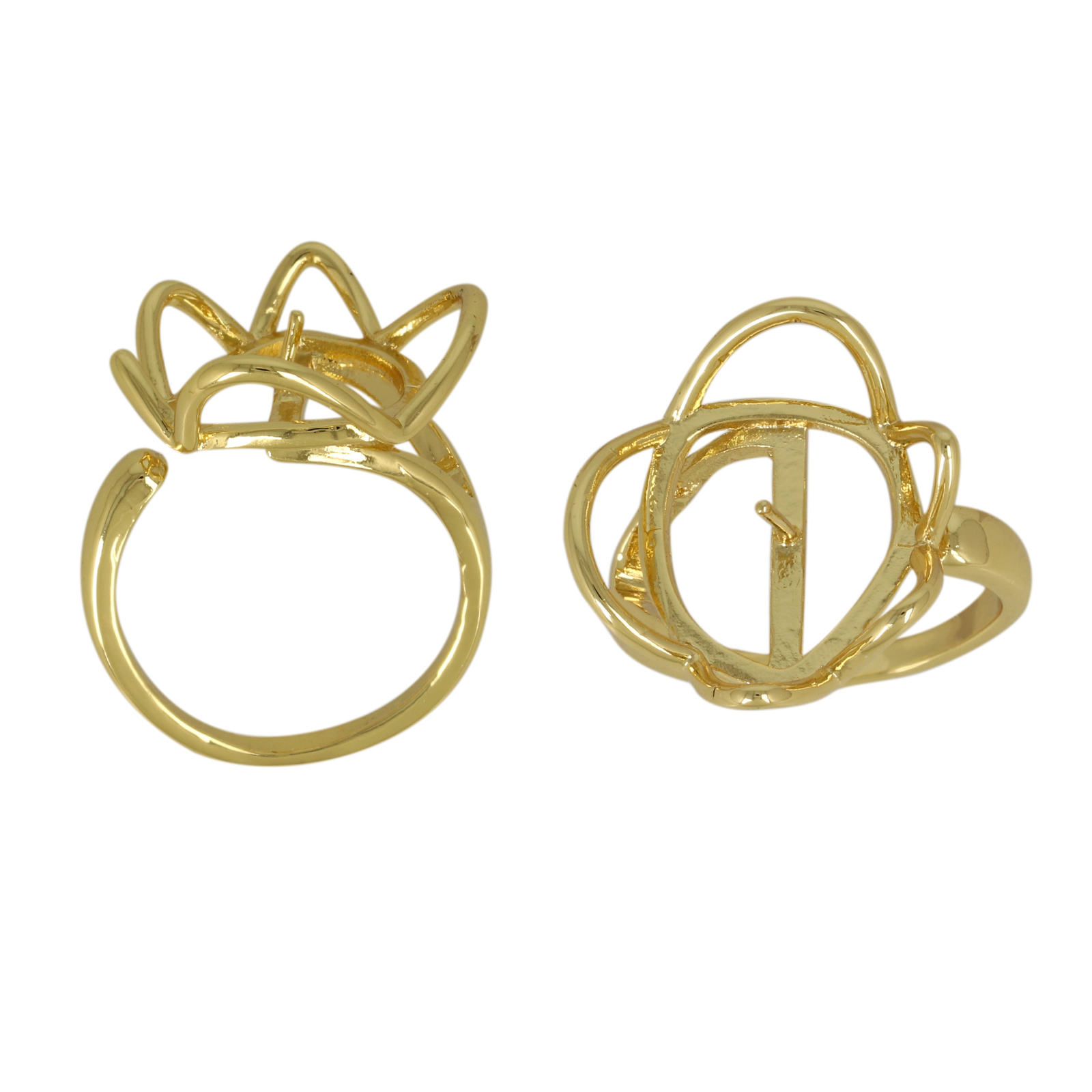 adjustable gold plated ring half-drilled pearl 14-18mm | 1pc