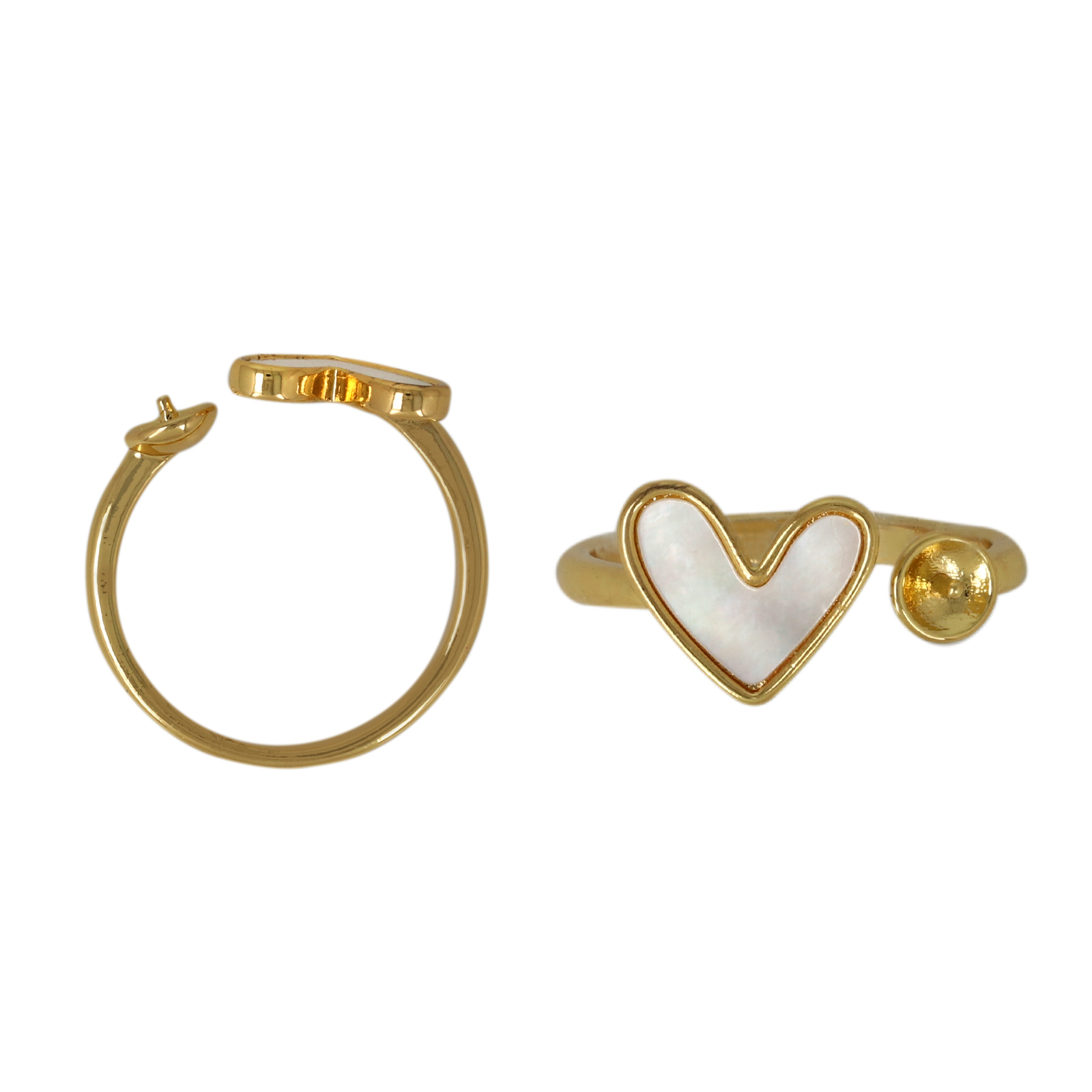 adjustable gold plated ring half-drilled pearl 4-6mm | 1pc