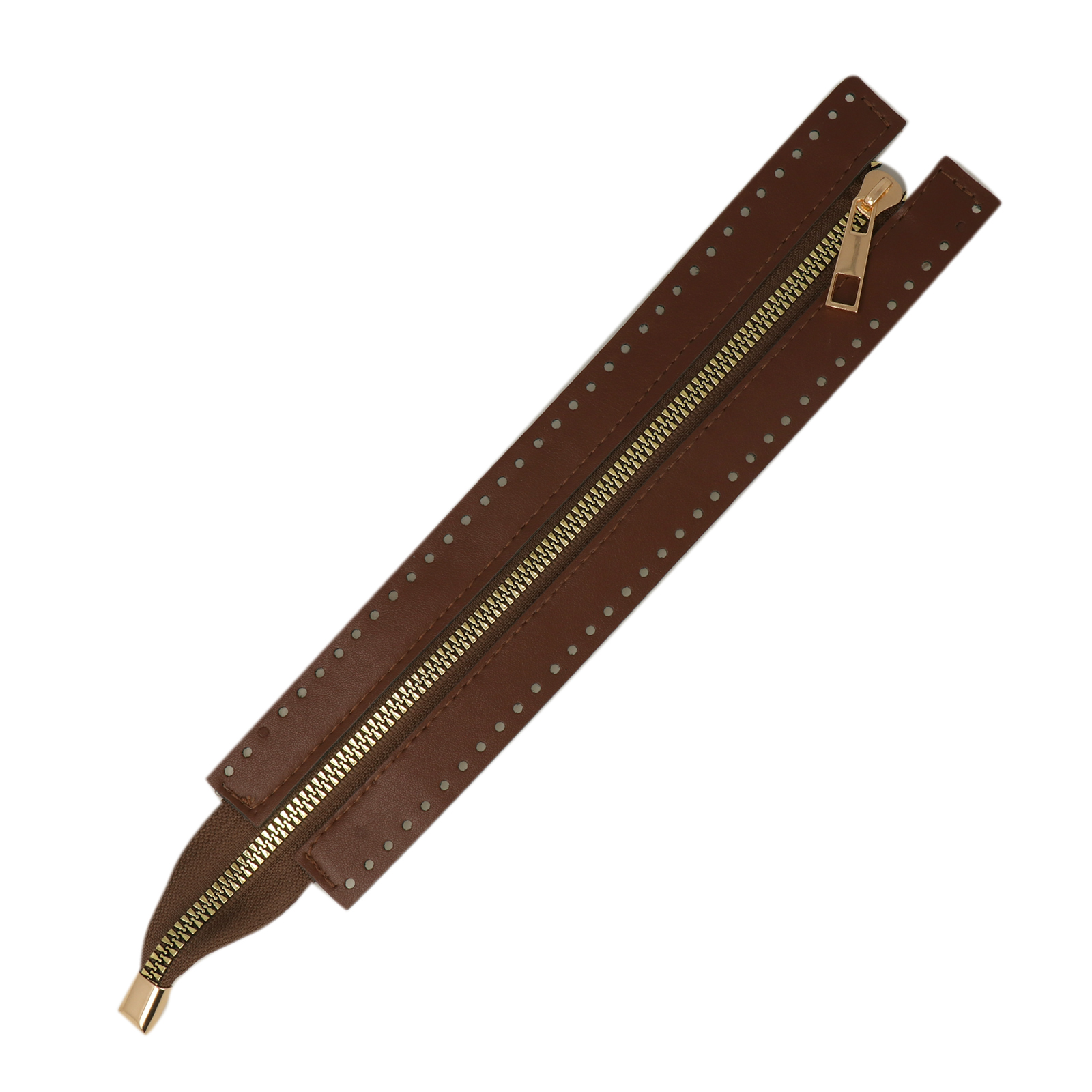 pu-leather zipper for bag 31x5,5cm - brown/gold | 1pc