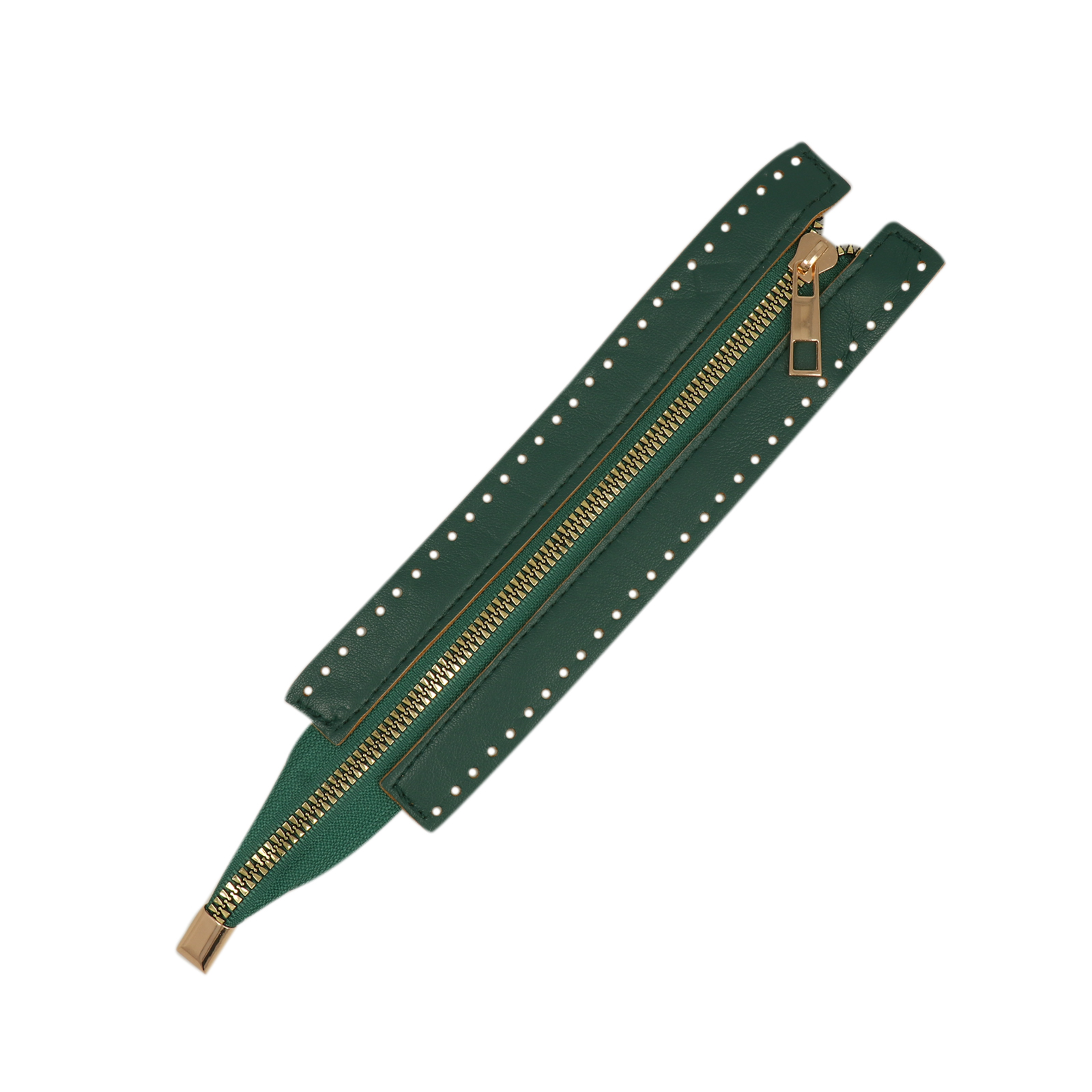 pu-leather zipper for bag 26x5,5cm - green/gold | 1pc