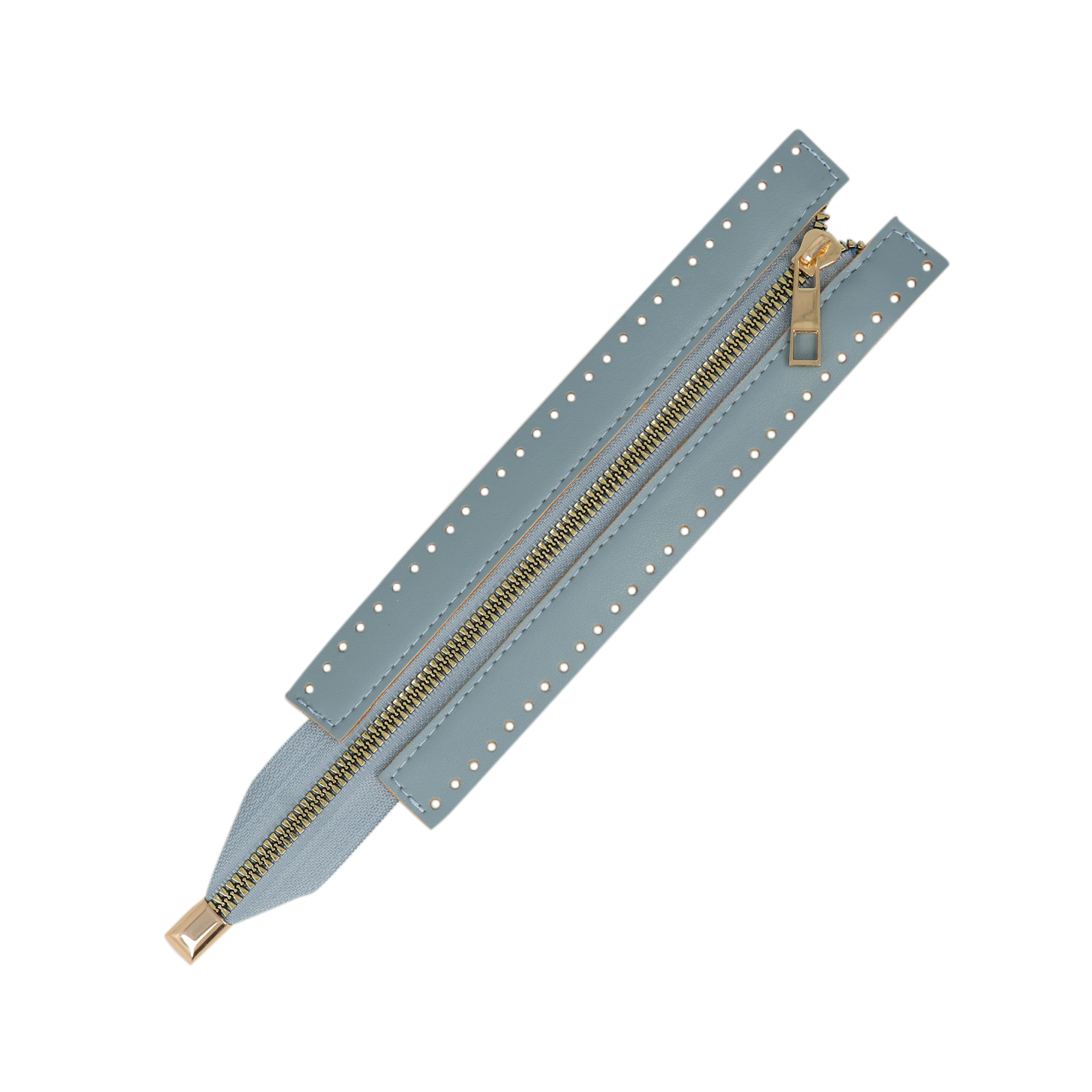 pu-leather zipper for bag 26x5,5cm - sky blue/gold | 1pc