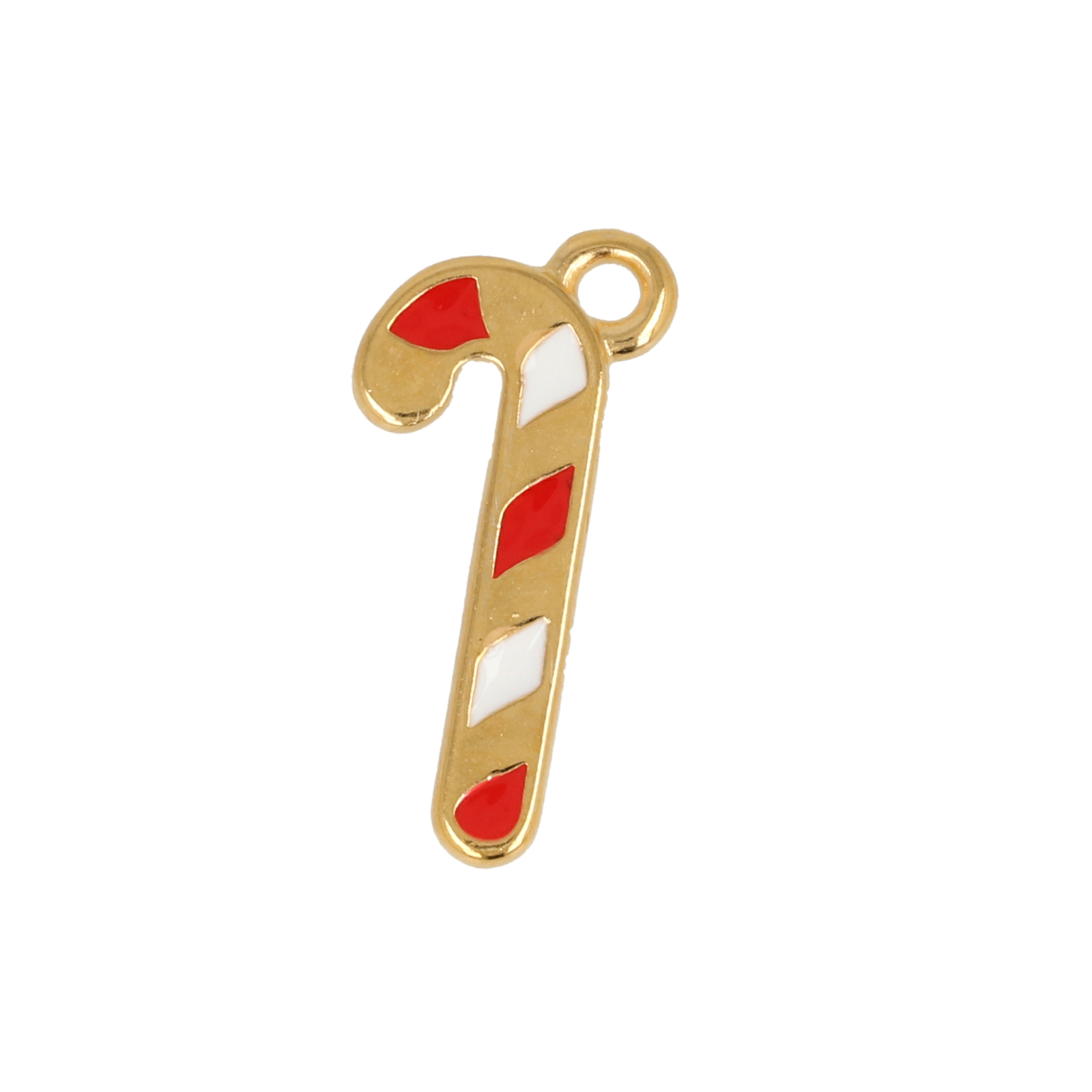 gold plated enameled candy cane charm 17x7mm | 2pc