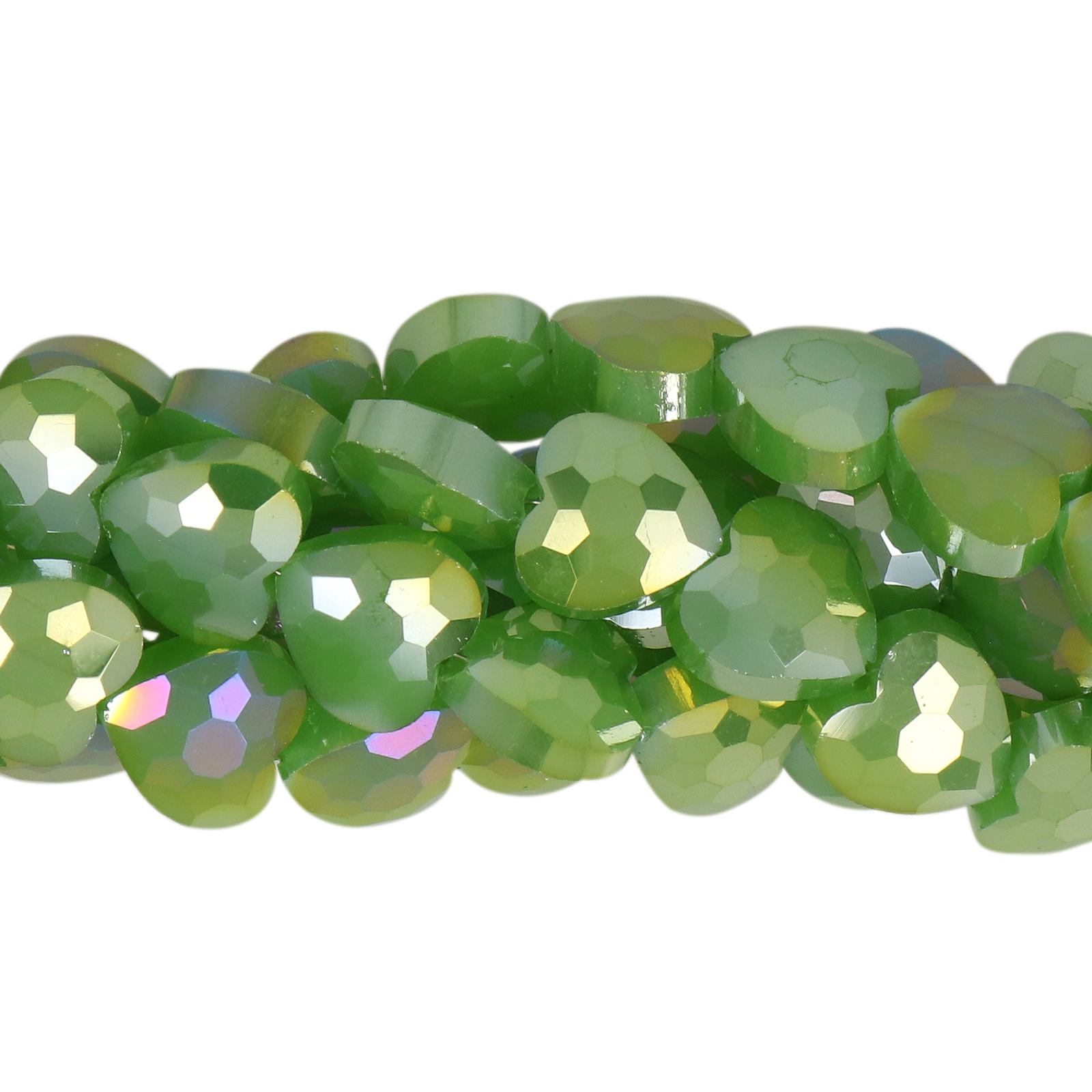 chinese glasperlen facettiertes herz opaque green ab 10mm | 20st