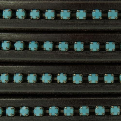 regaliz leather - brown with turquoise strass 10x6mm | 20cm