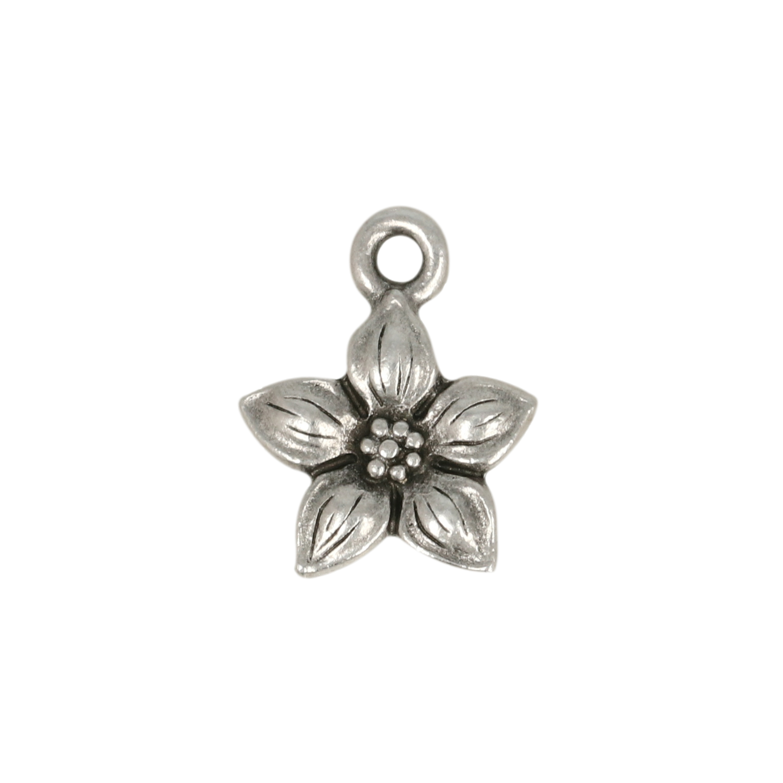 antique silver plated star jasmine charm 12mm | 1pc