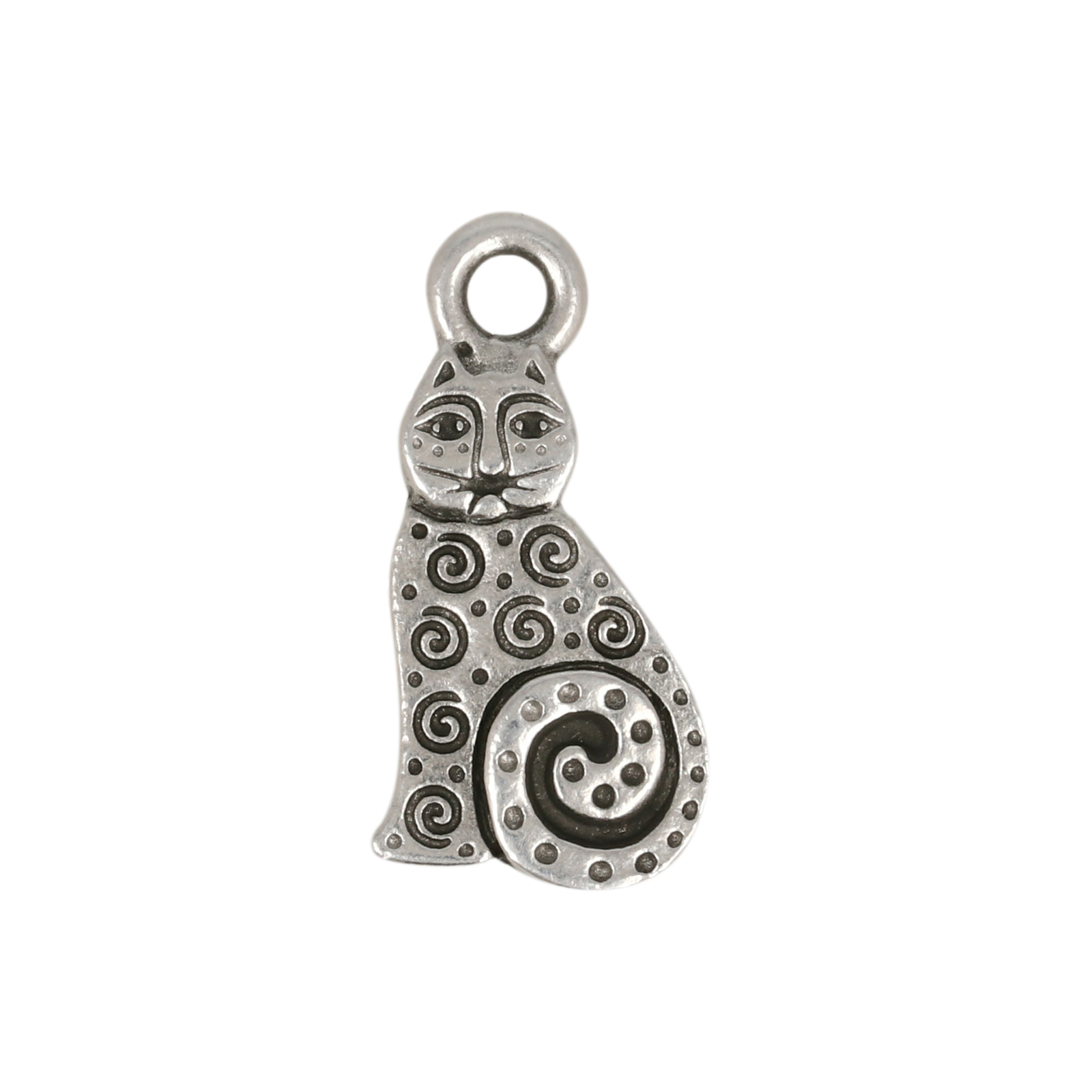 antique silver plated spiral cat charm 16x10mm | 1pc