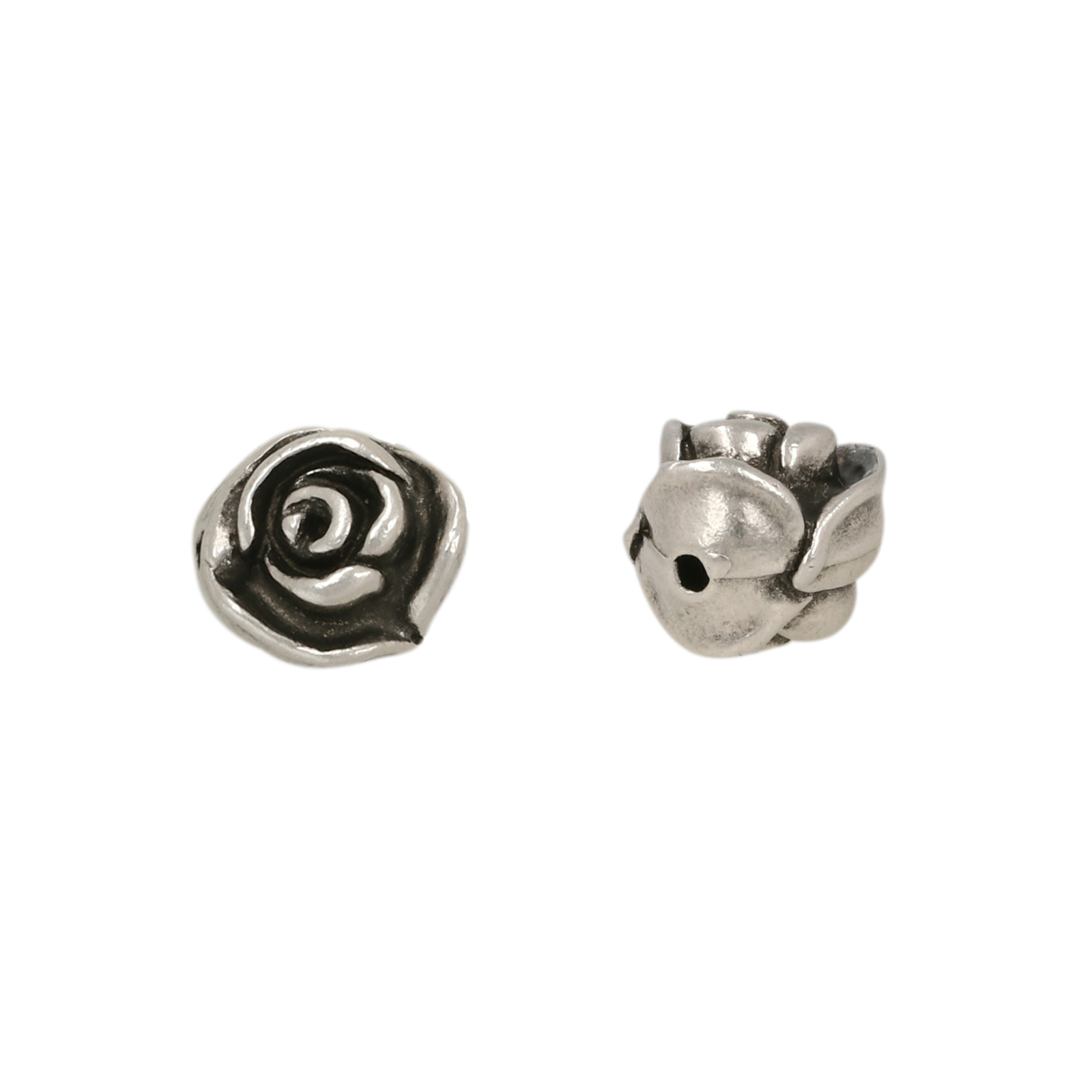 antique silver plated bead rose 7mm | 2pc