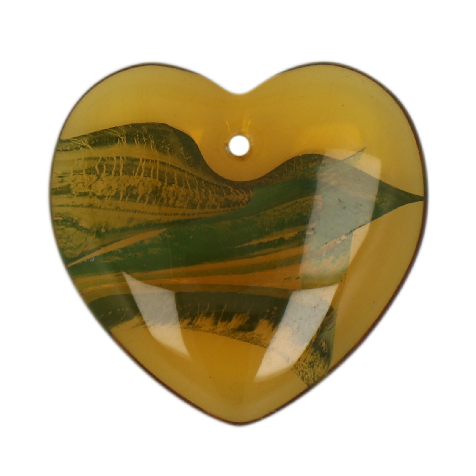 glass pendant - amber green heart 30x28mm | 2pc