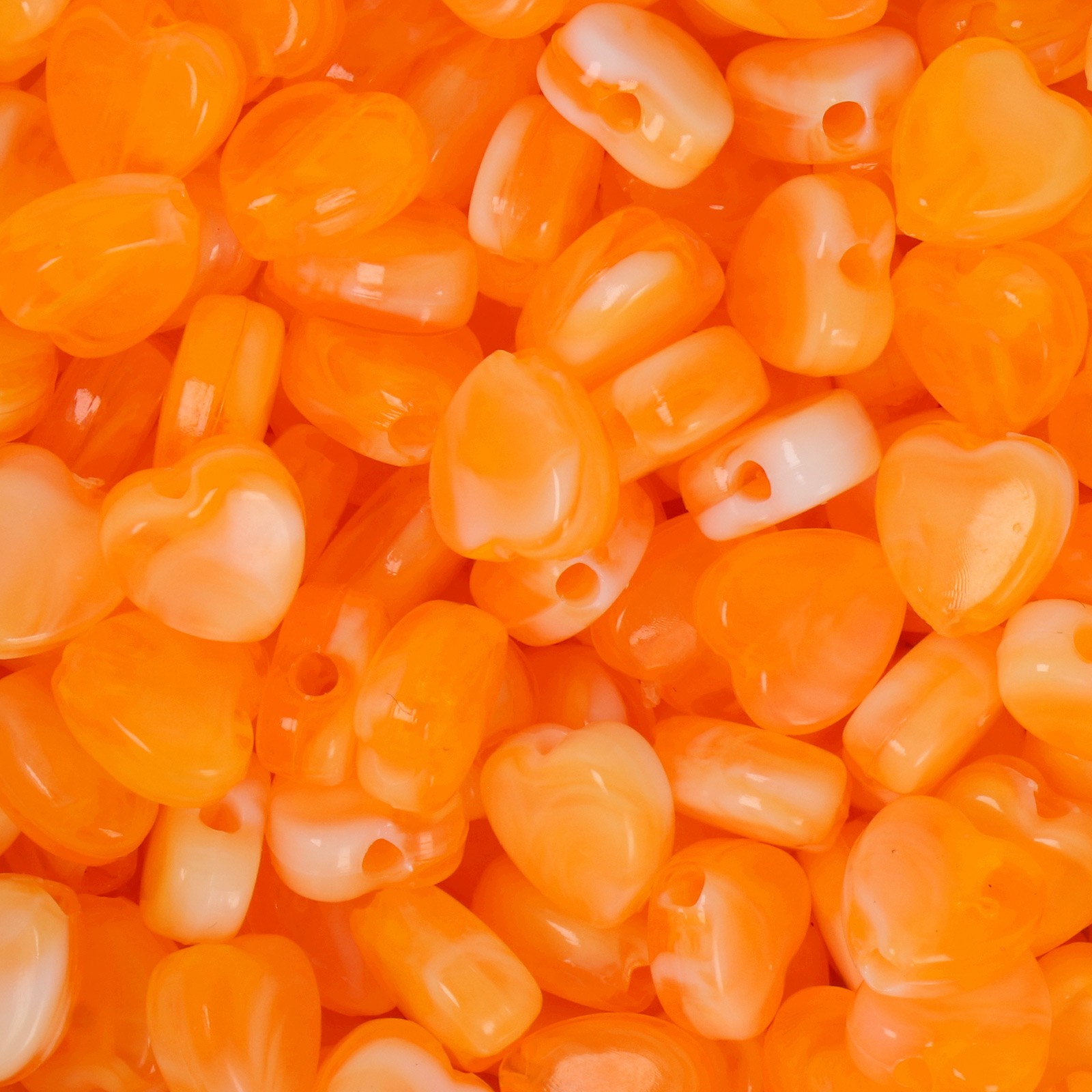 marbled orange resin smooth heart 8x4mm - 110-120pc aprox. | 25gr