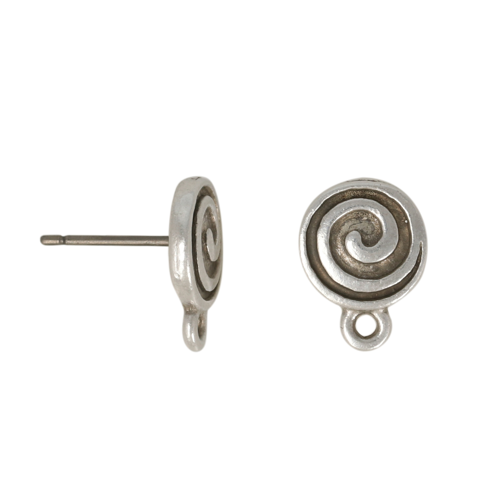 antique silver plated spiral post earring 10mm | 2pc