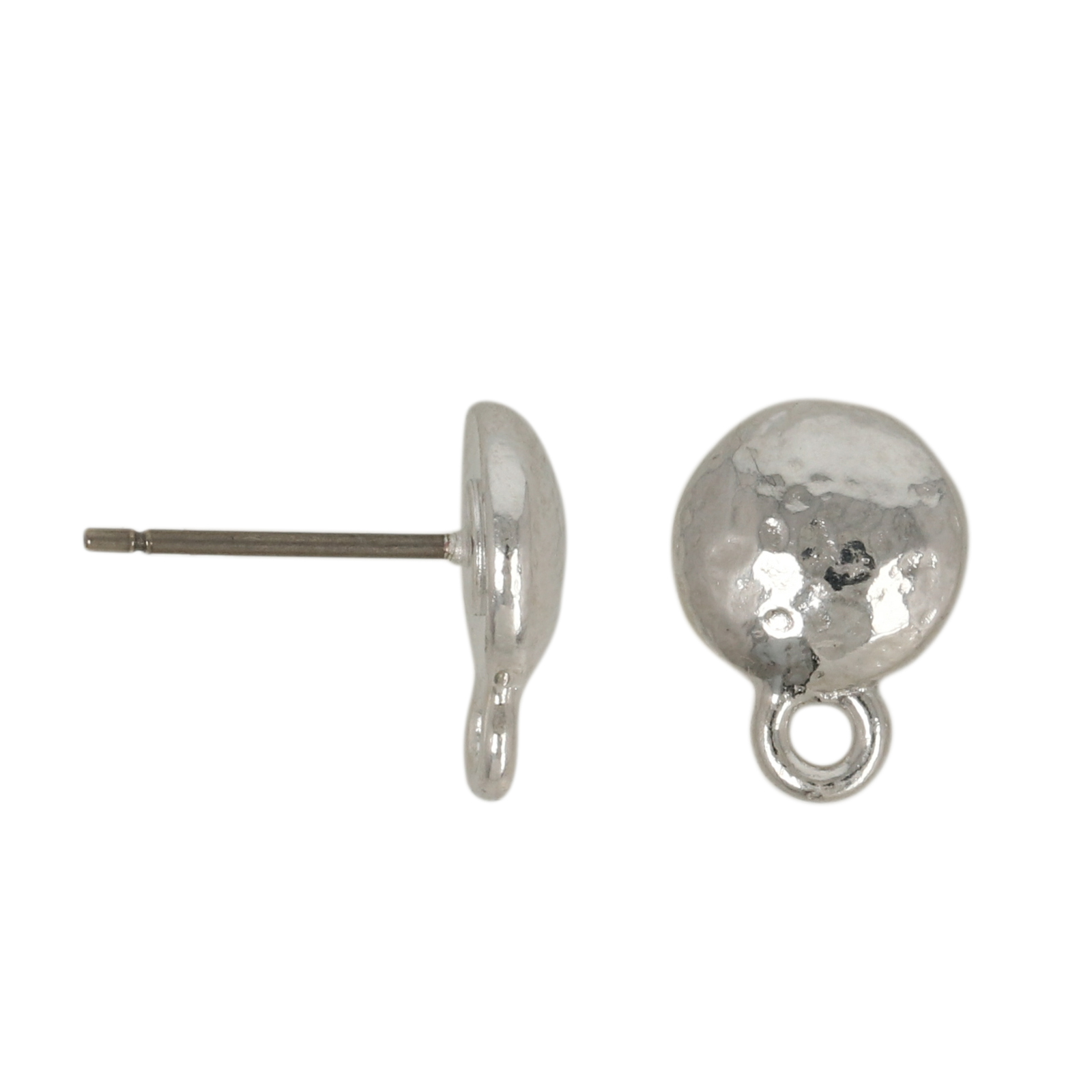antique silver plated hammertone dome post earring 8mm | 2pc