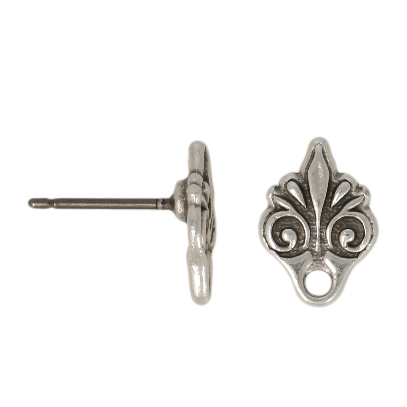 antique silver plated vignette post earring 12x8mm | 2pc