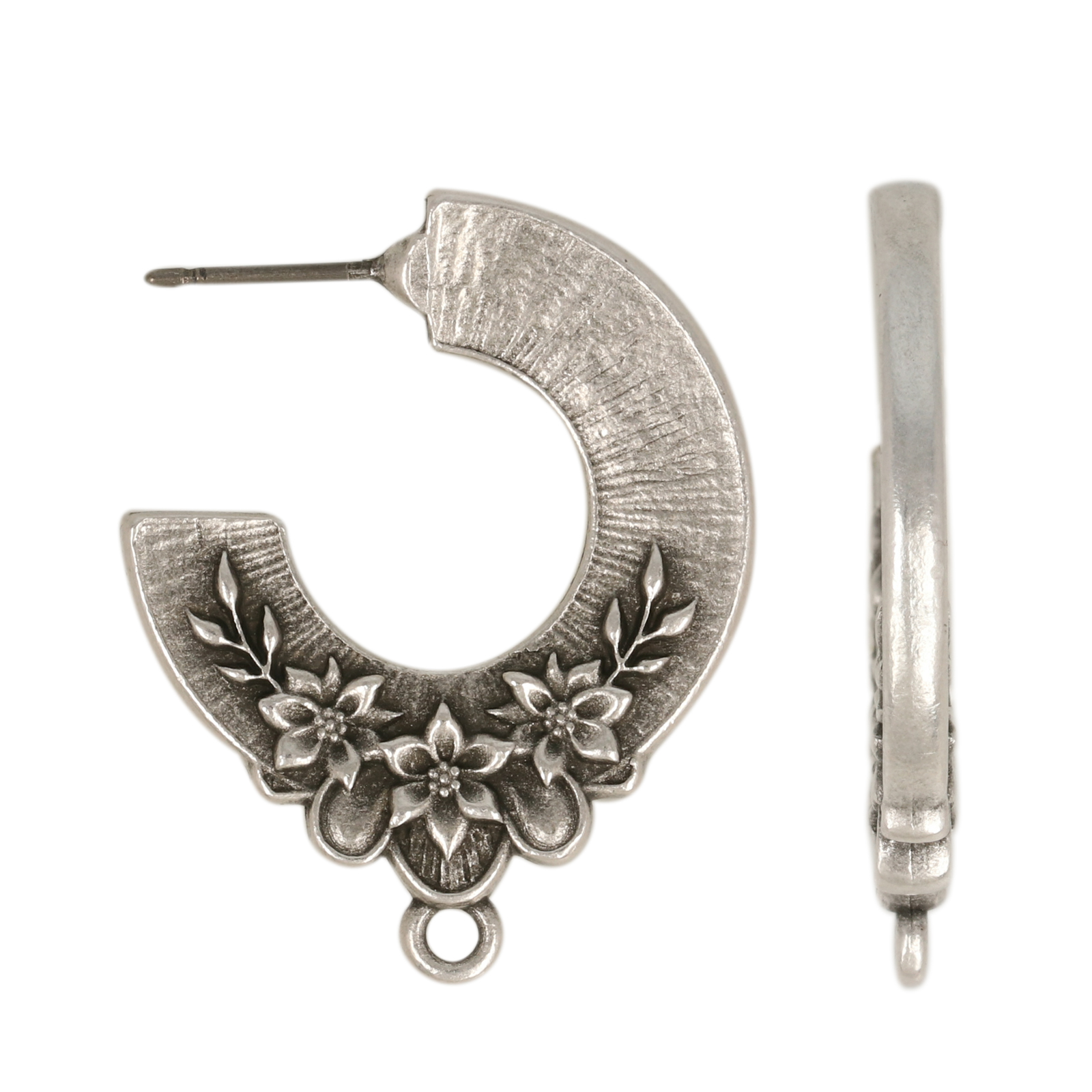 antique silver plated blossom post earring 28x25mm | 2pc