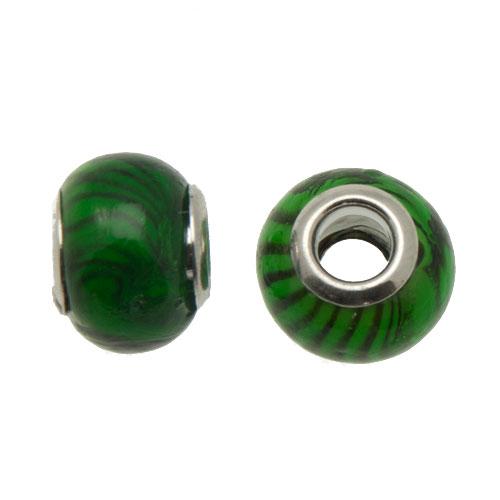 green zebra large hole beads 14x10mm | 2pc