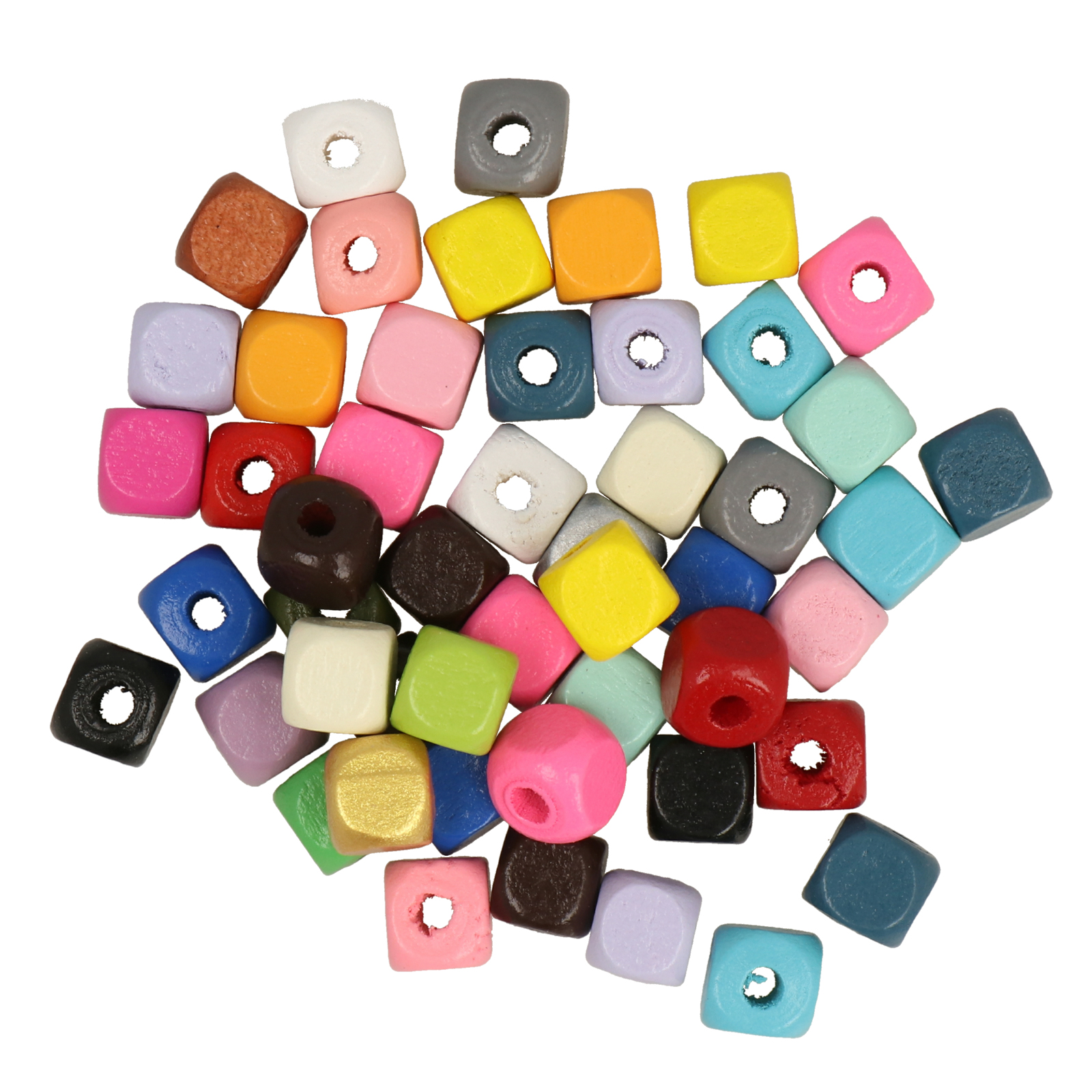 dyed wood beads - rainbow mix cube 8mm | 100pc