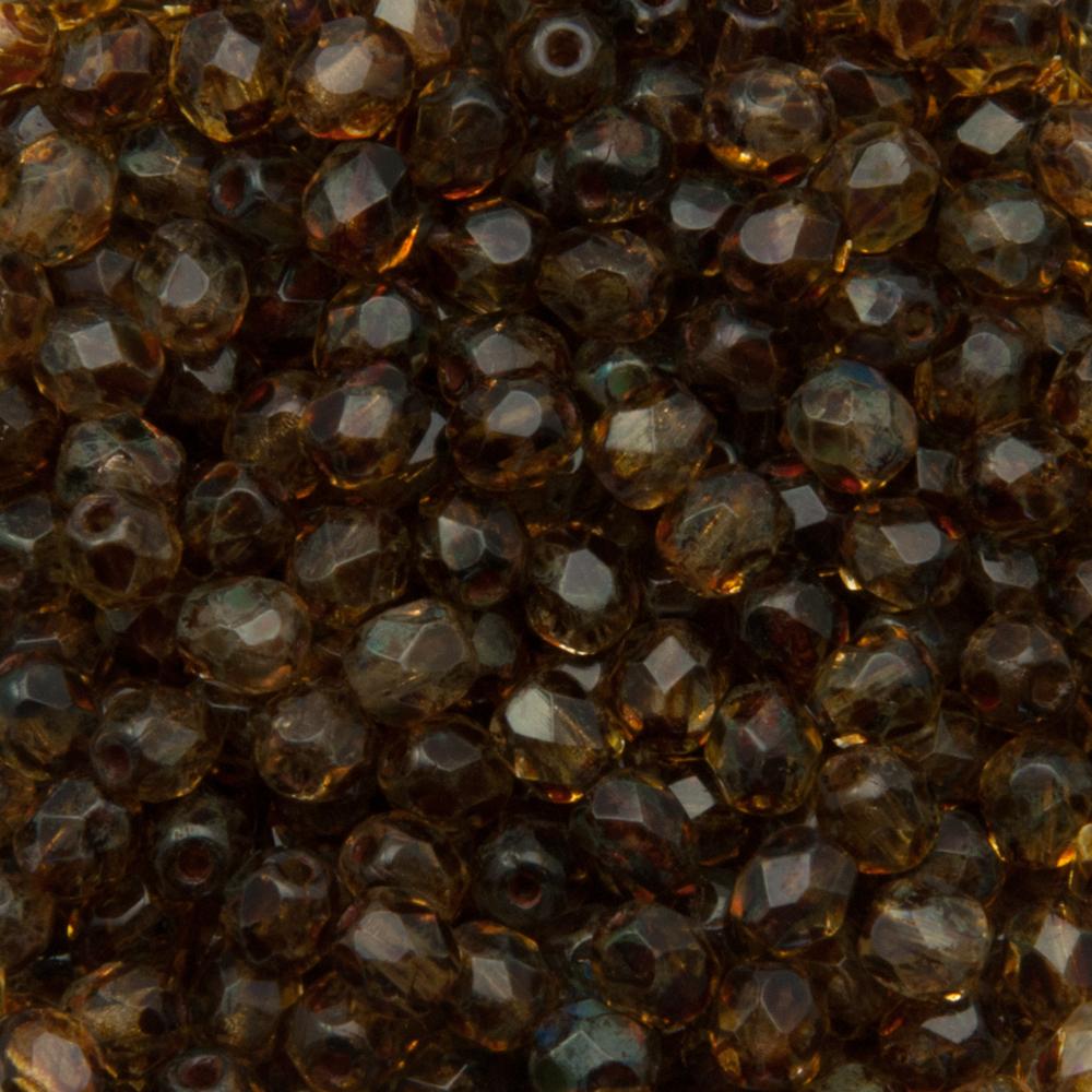 czech fire-polished round beads - crystal picasso 4mm | 50pc