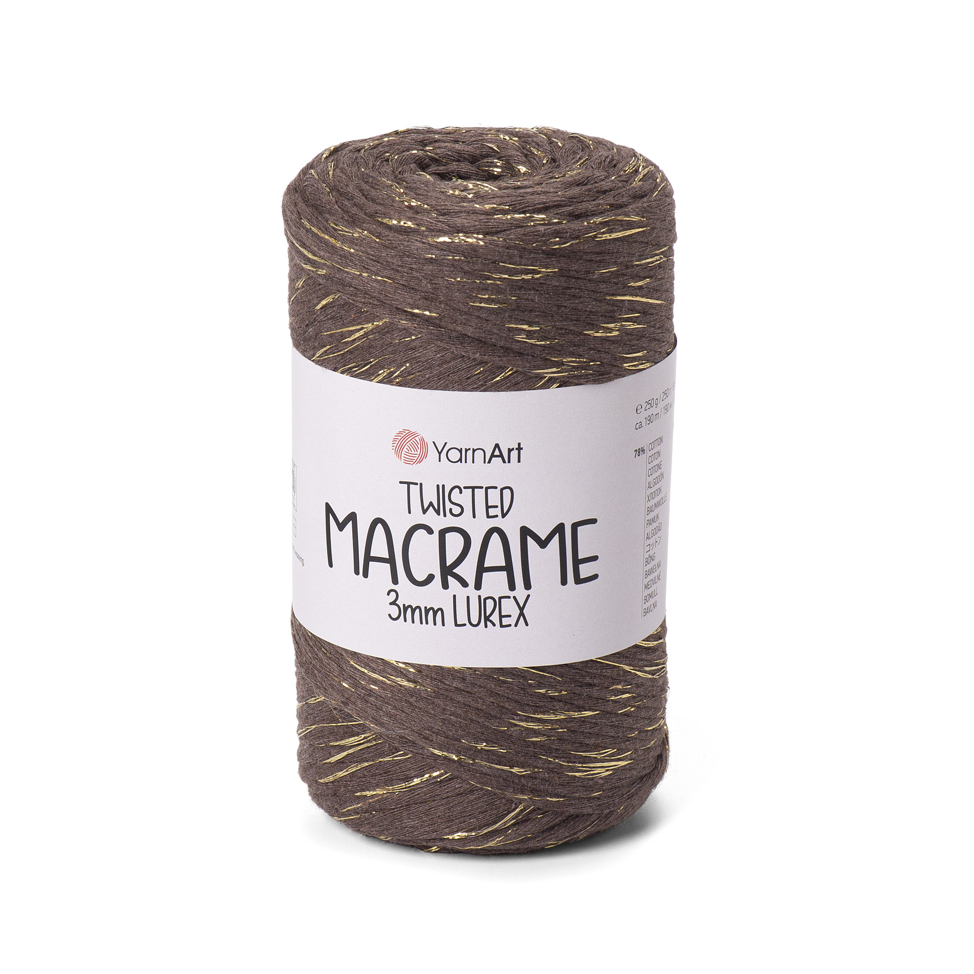 yarnart twisted macramè lurex 3mm - chocolate/gold (769) - 250gr (195mt) | 1pc