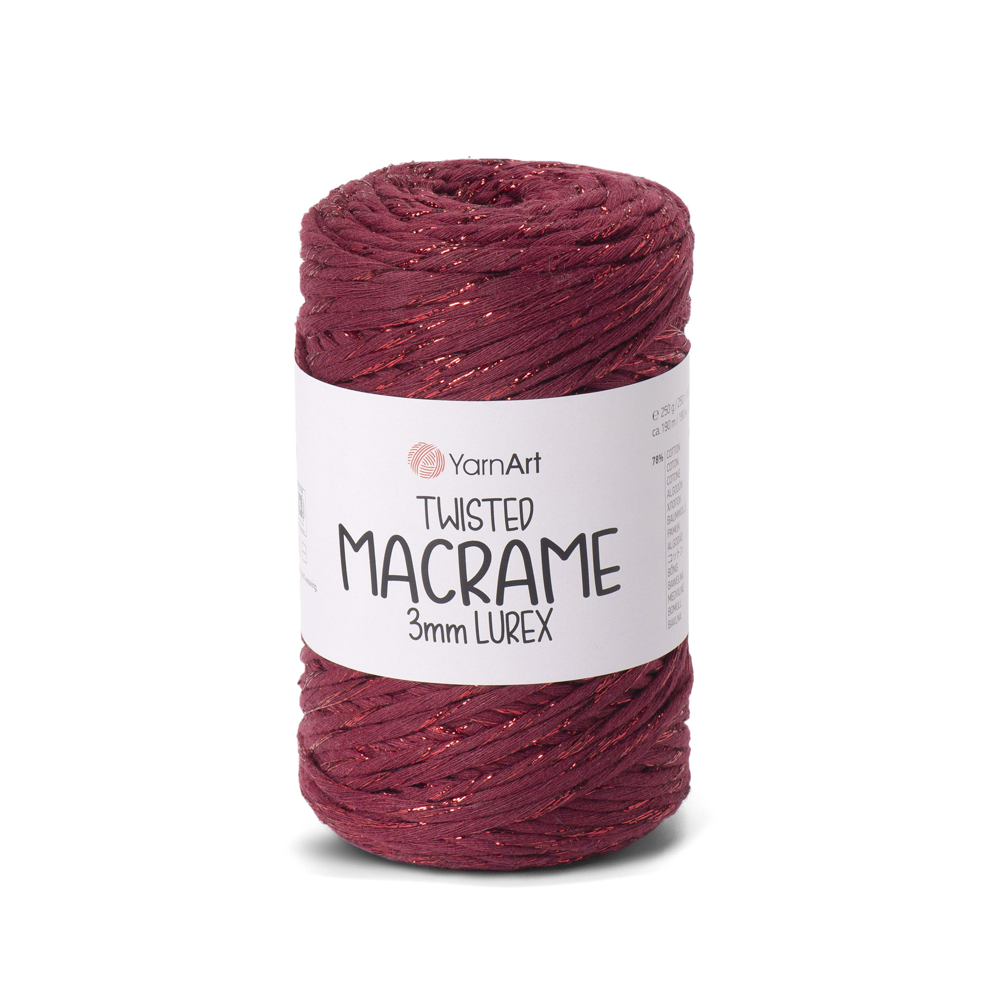 yarnart twisted macramè lurex 3mm - bordeaux/gold (781) - 250gr (195mt) | 1st