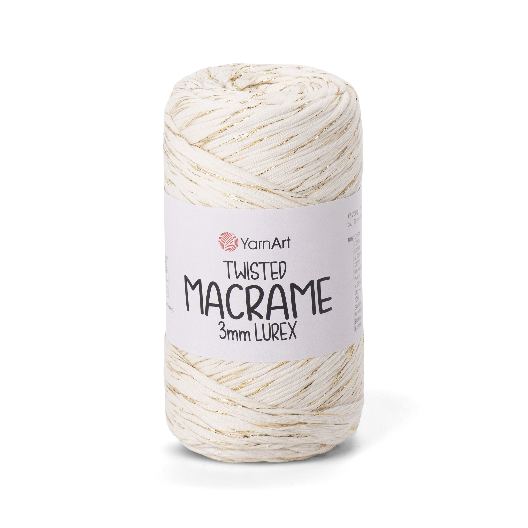 yarnart twisted macramè lurex 3mm - milk/gold (752) - 250gr (195mt) | 1pc