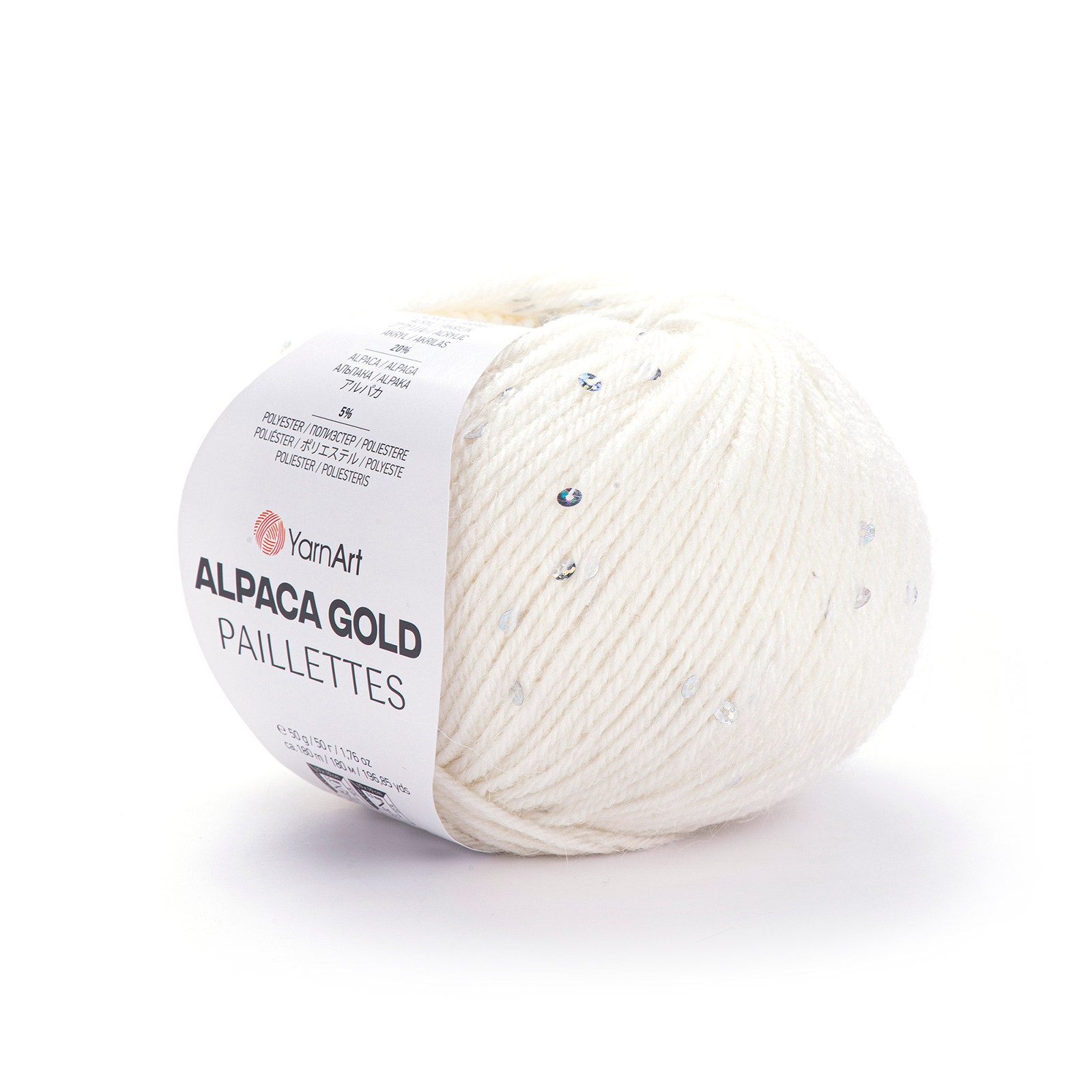 yarnart alpaca gold paillettes - white (9301) - 50gr (180mt) | 1pc