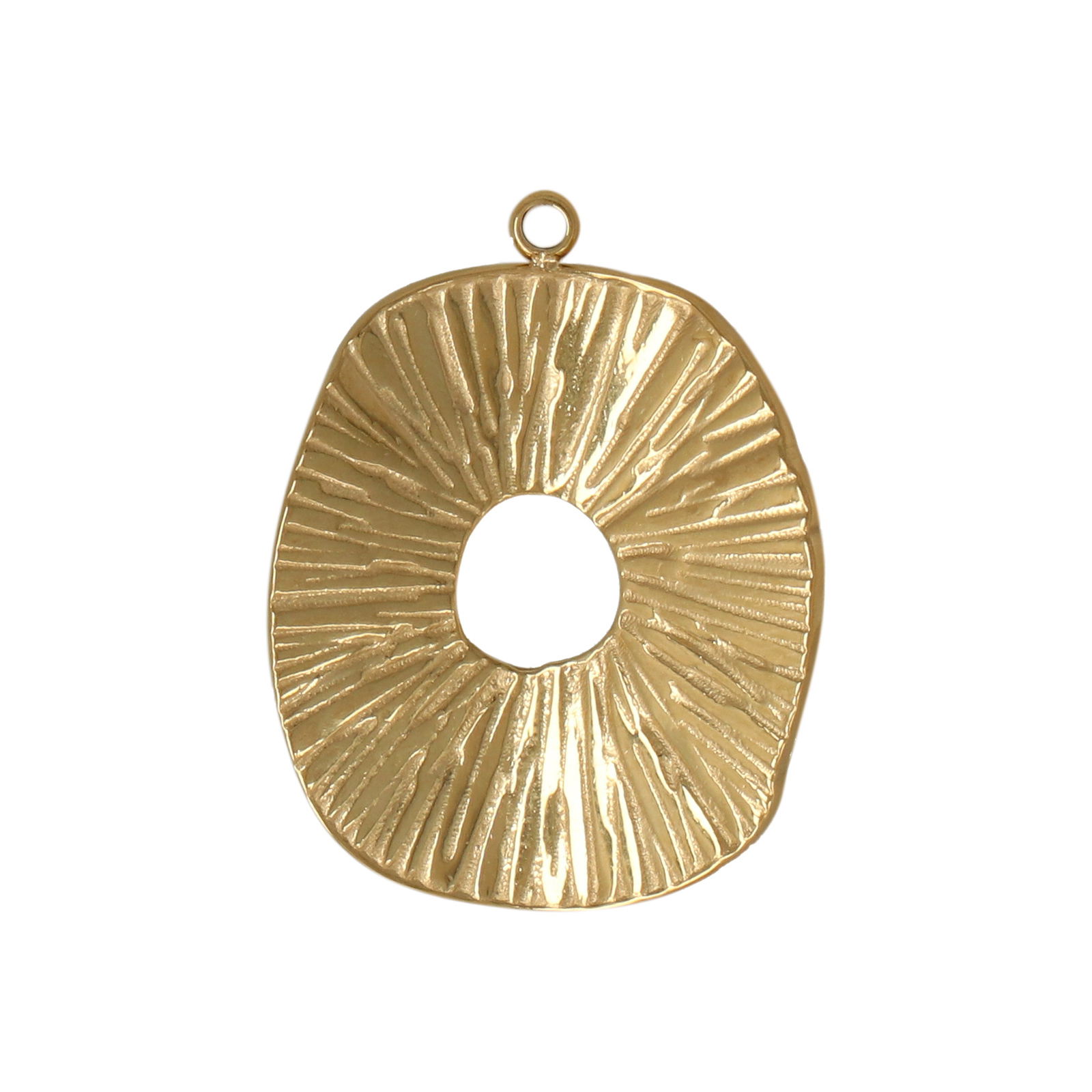 gold plated stainless corrugated oval pendant 22x18mm | 1pc