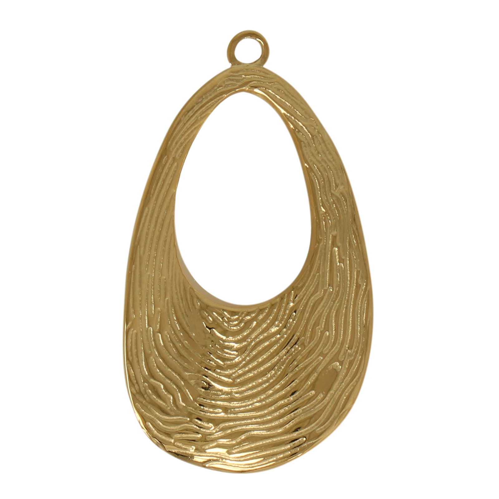 gold plated stainless corrugated drop pendant 32x20mm | 1pc