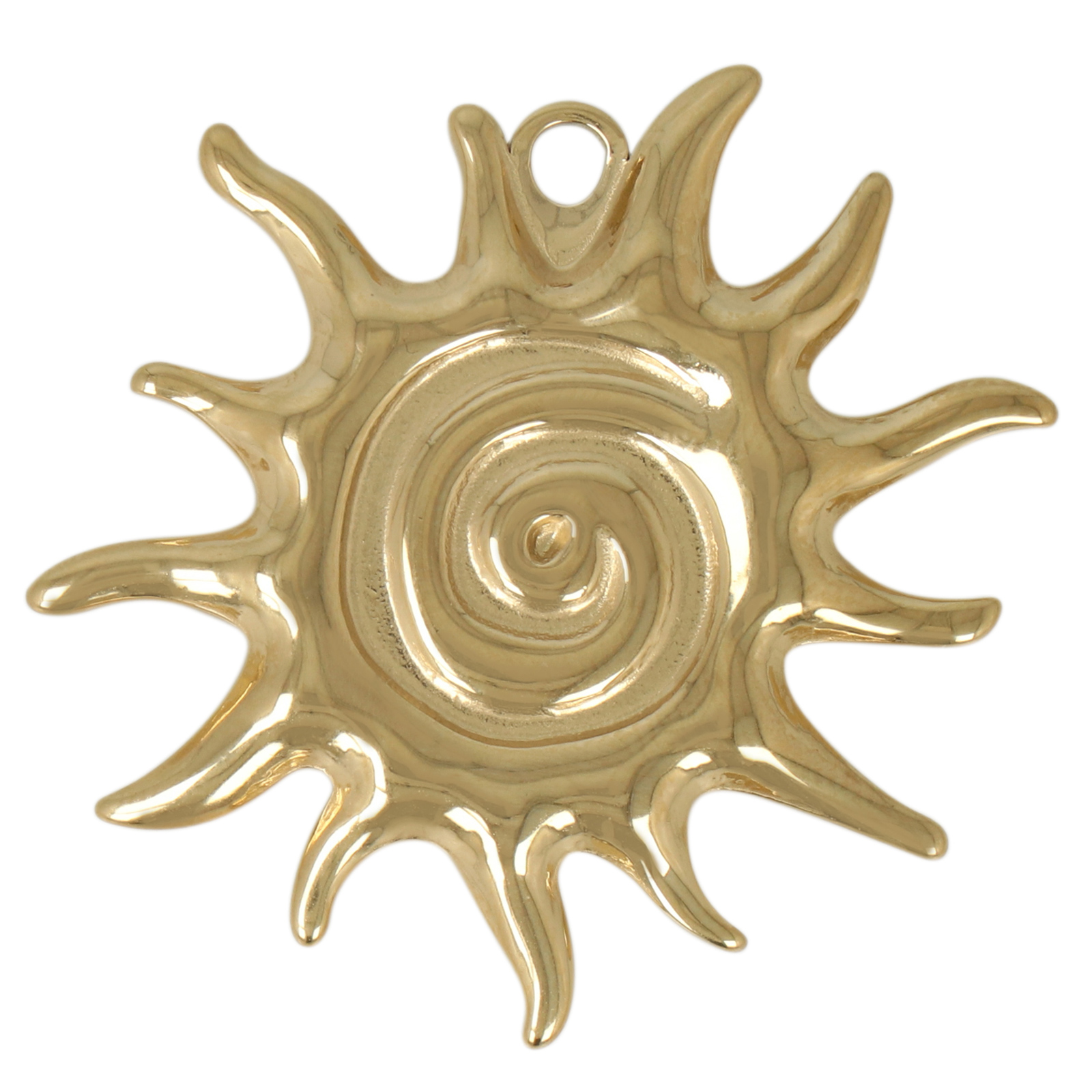 gold plated stainless sun pendant 40mm | 1pc
