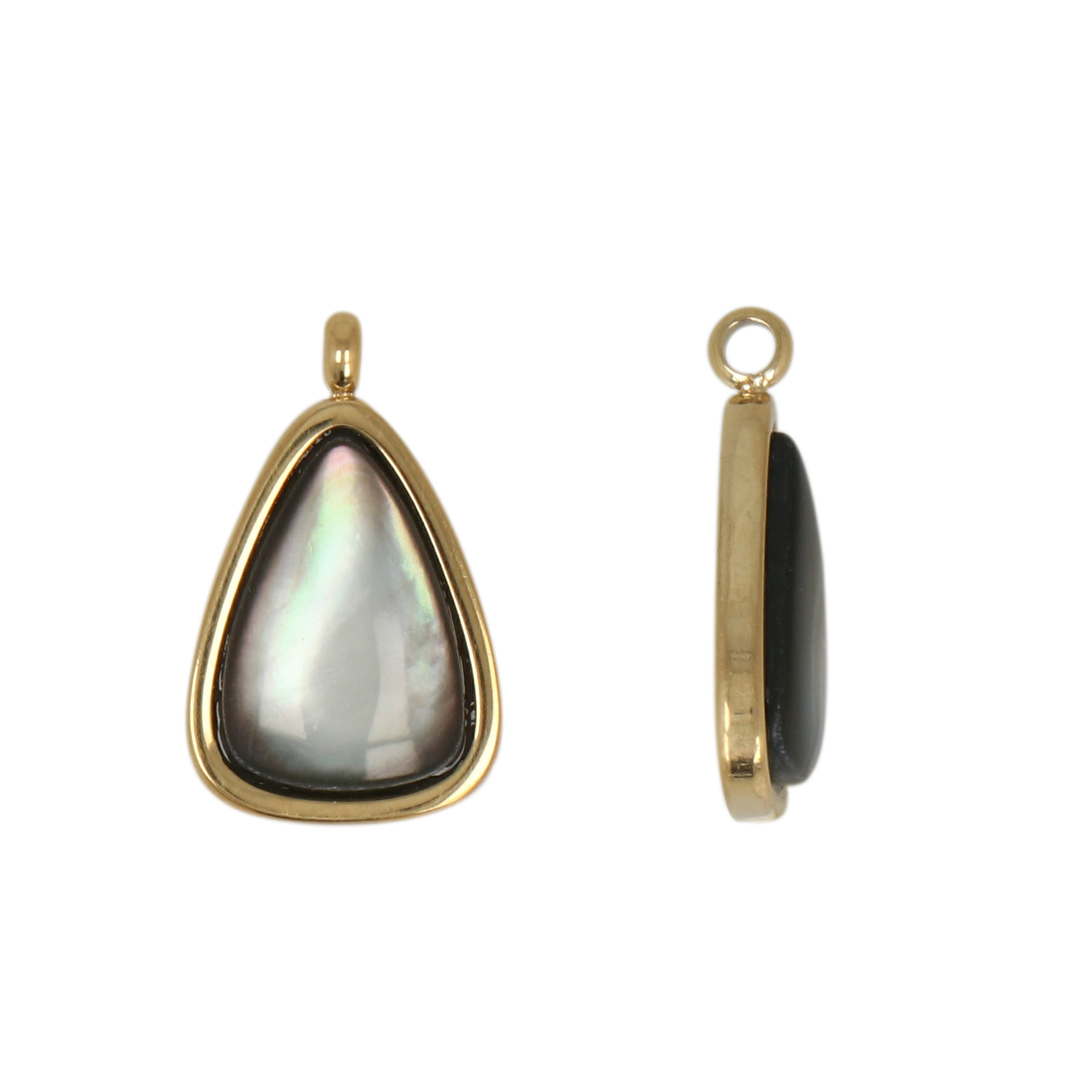 gold plated stainless stell triangle with thaiti mother of pearl pendant 15x10mm | 1pc