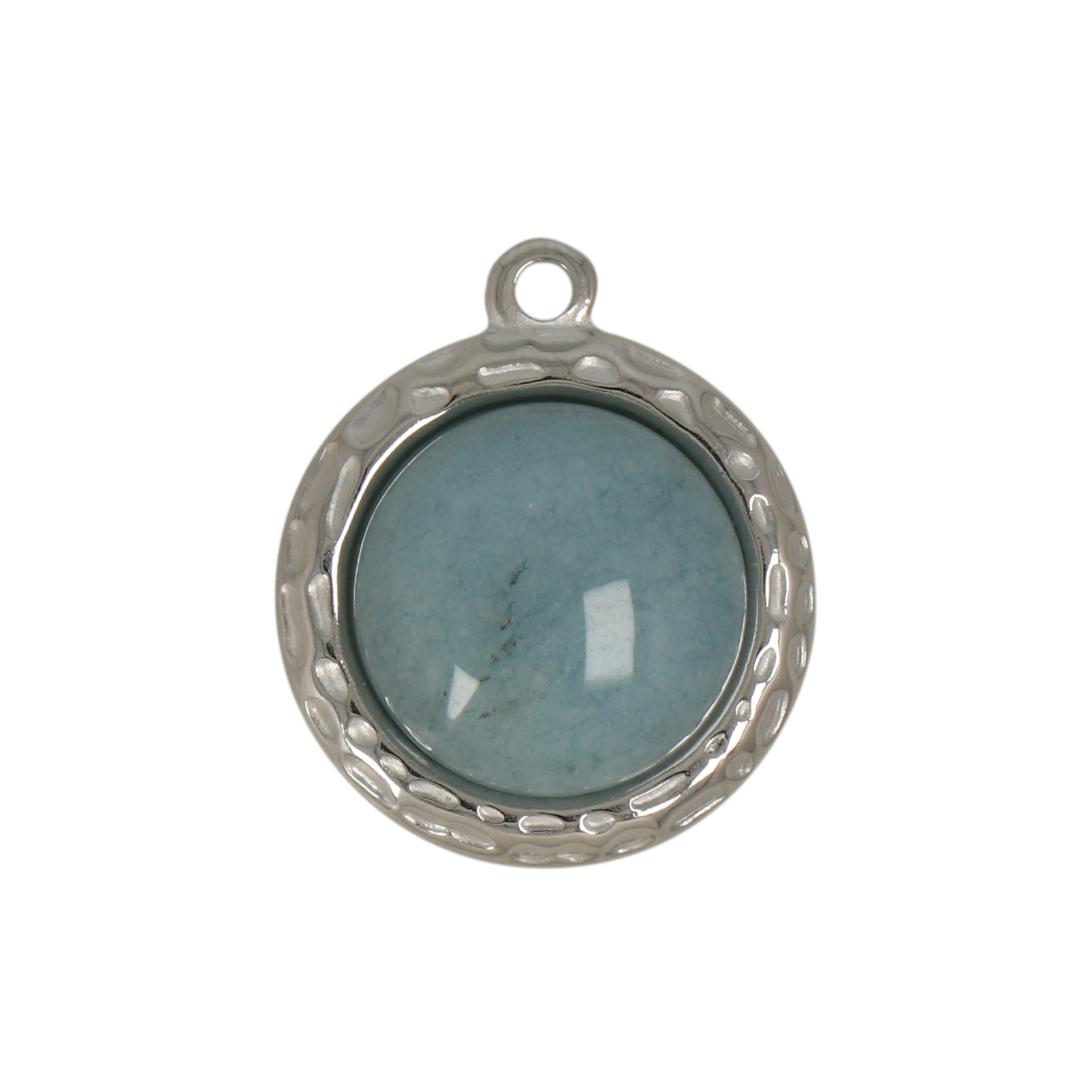 stainless stell round with aquamarine dyed jade pendant 22mm | 1pc