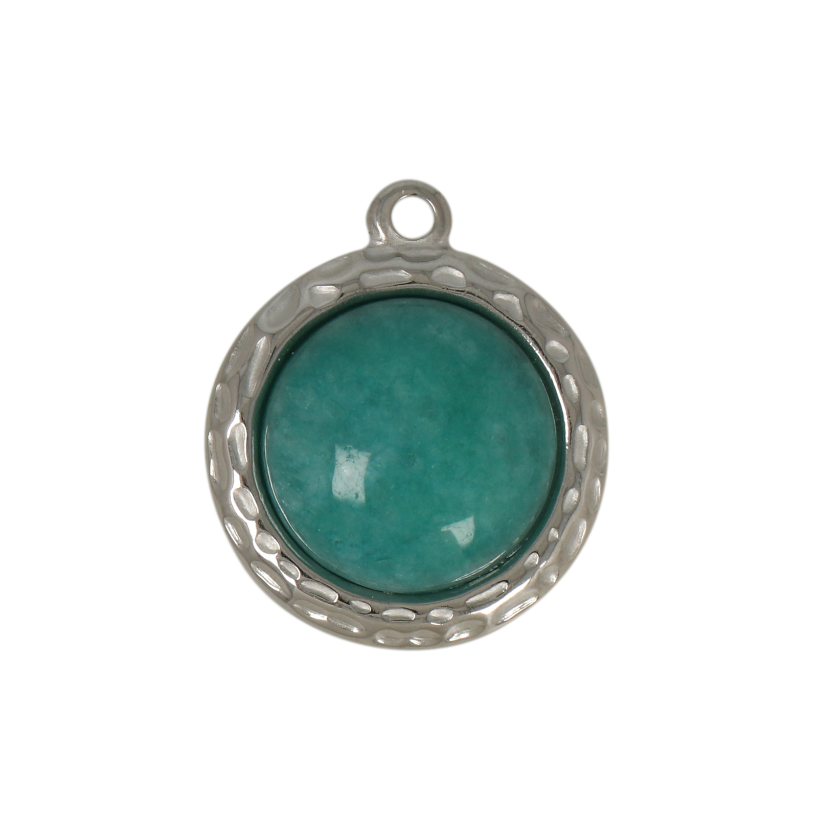 stainless stell round with turquoise dyed jade pendant 22mm | 1pc