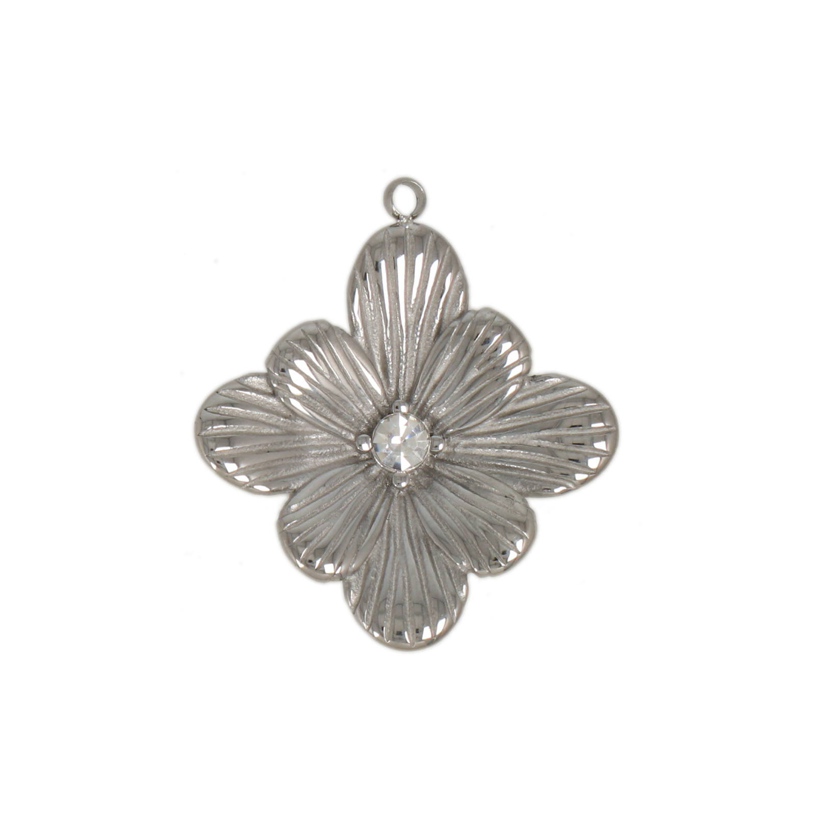 stainless stell flower with crystal rhinestone pendant 22mm | 1pc