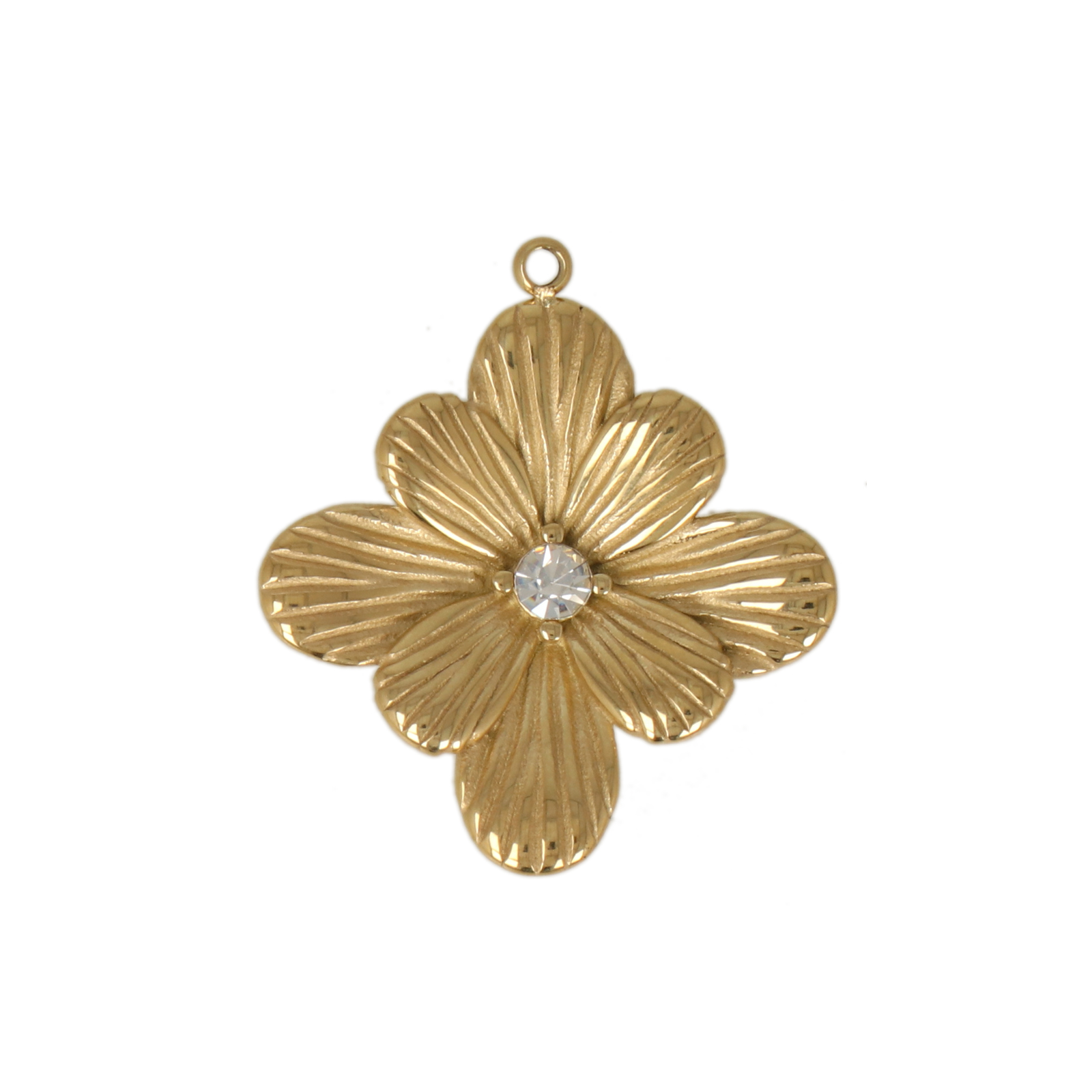 gold plated stainless stell flower with crystal rhinestone pendant 22mm | 1pc
