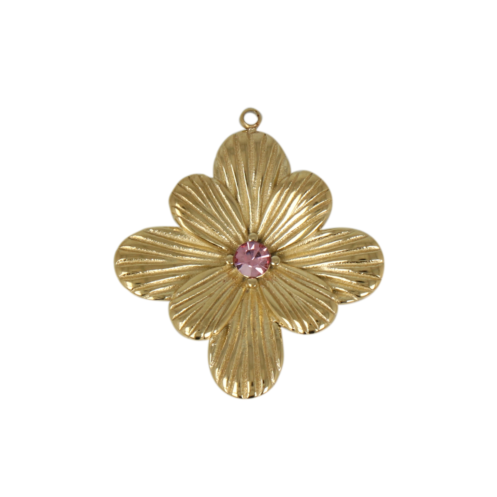 gold plated stainless stell flower with crystal rhinestone pendant 22mm | 1pc
