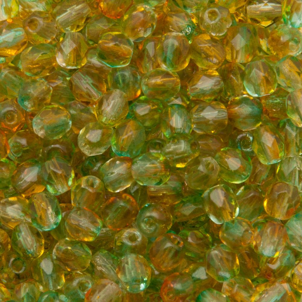 czech fire-polished round beads - orange/teal 4mm | 50pc