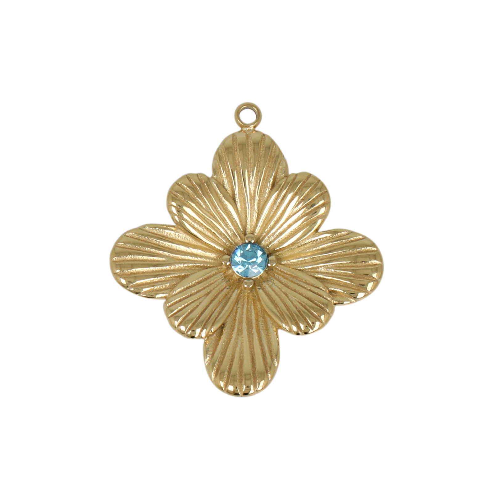 gold plated stainless stell flower with light blue rhinestone pendant 22mm | 1pc