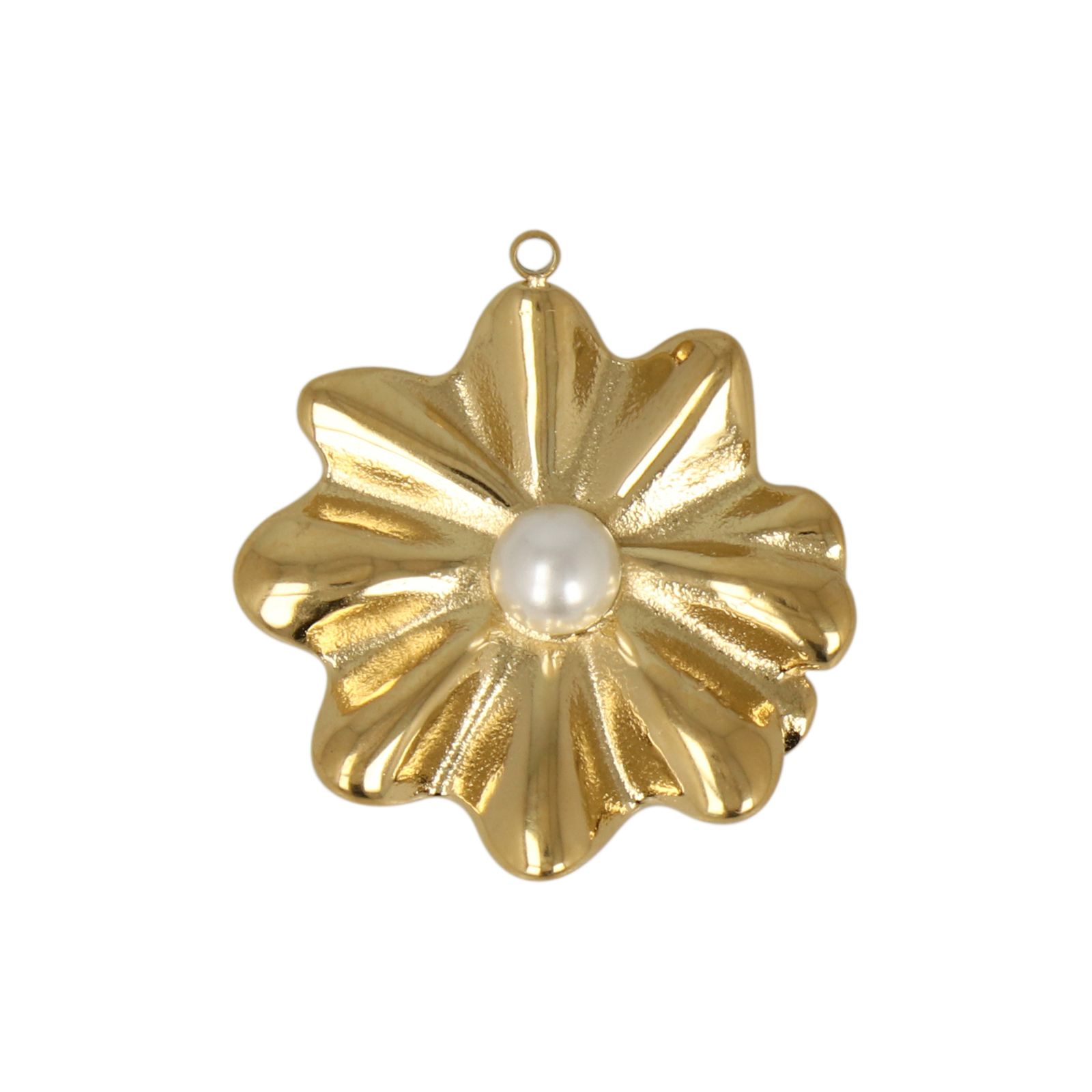 gold plated stainless stell flower with pearl pendant 22mm | 1pc