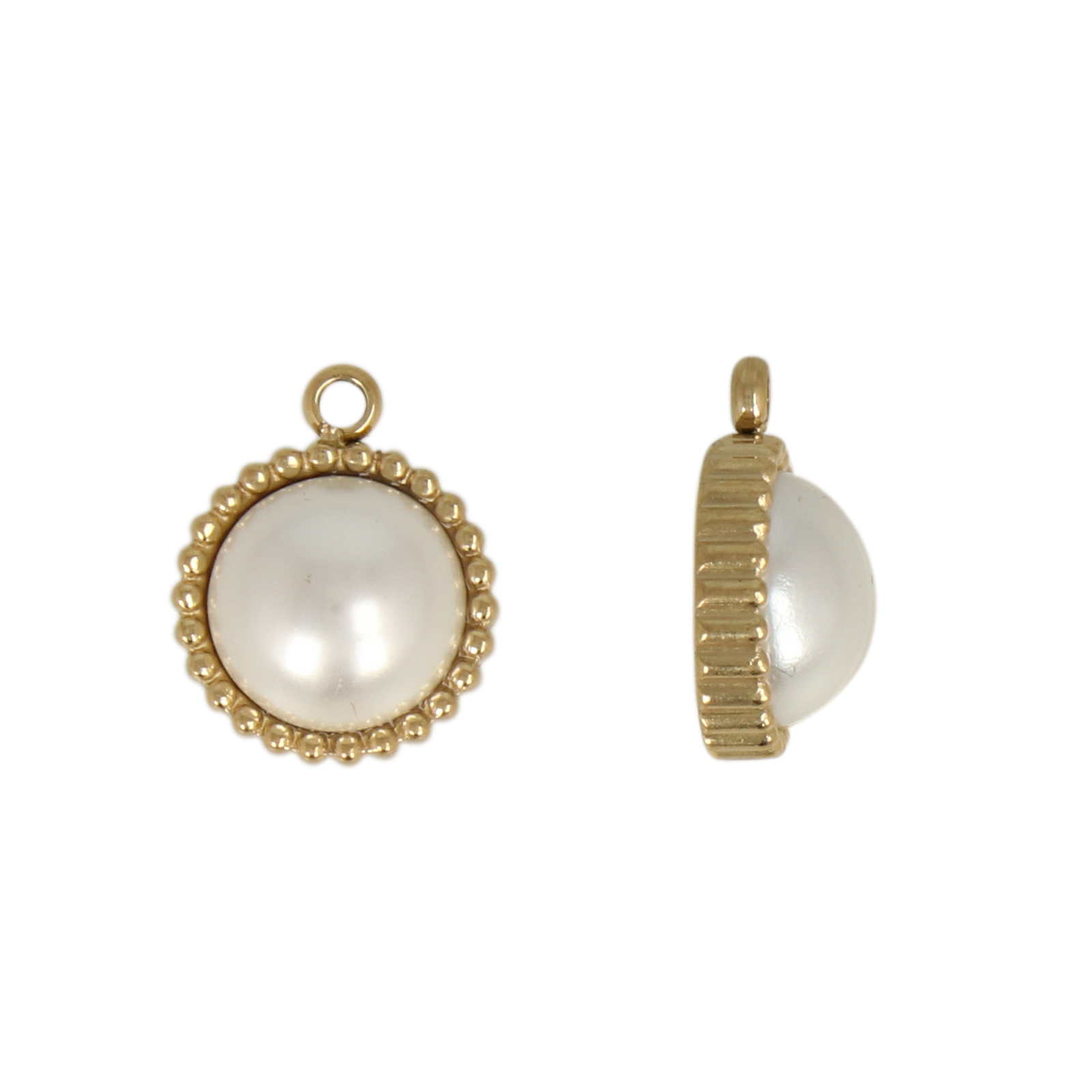 gold plated stainless stell round with pearl pendant 10mm | 1pc