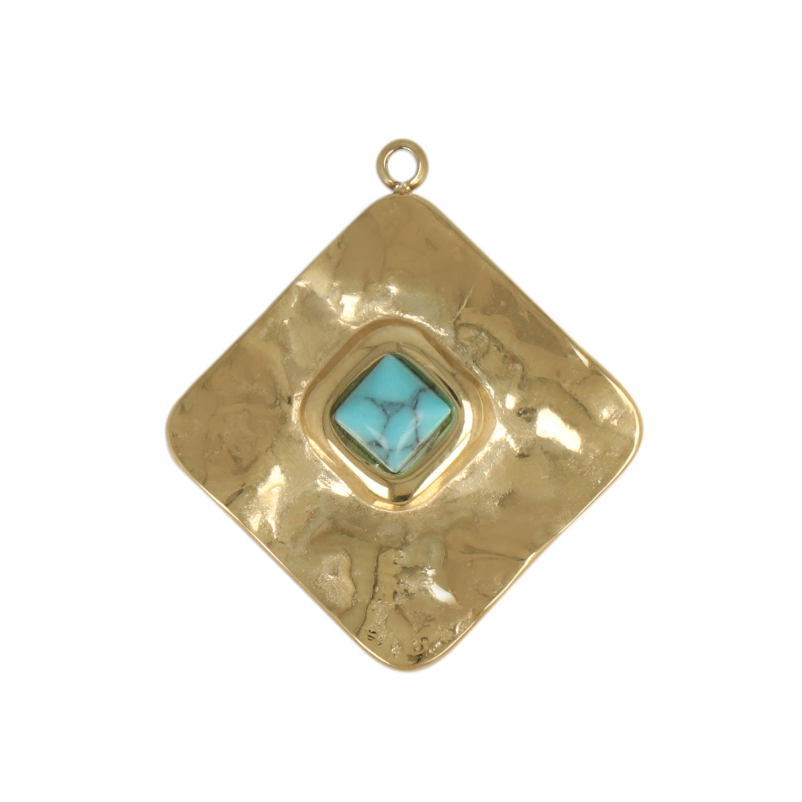 gold plated stainless stell rhombus with turquoise (synthétique) pendant 22mm | 1pc