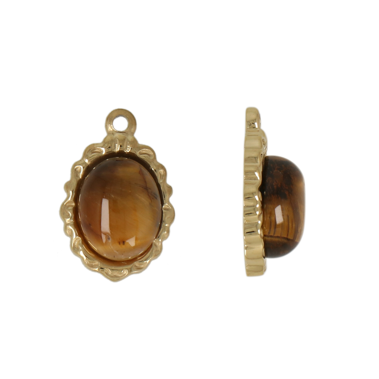 gold plated stainless stell oval with tiger eye pendant 15x12mm | 1pc