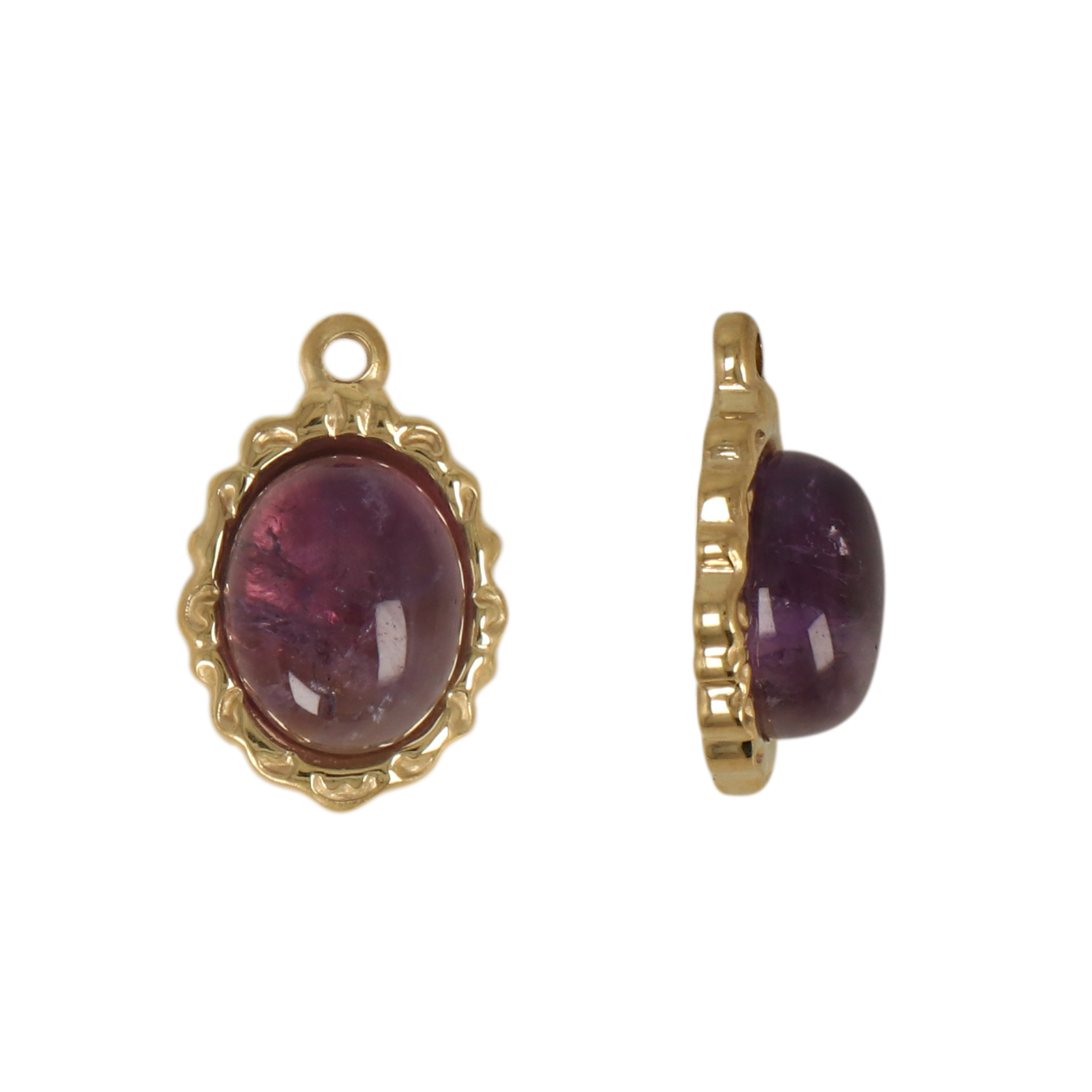 gold plated stainless stell oval with amethyst pendant 15x12mm | 1pc