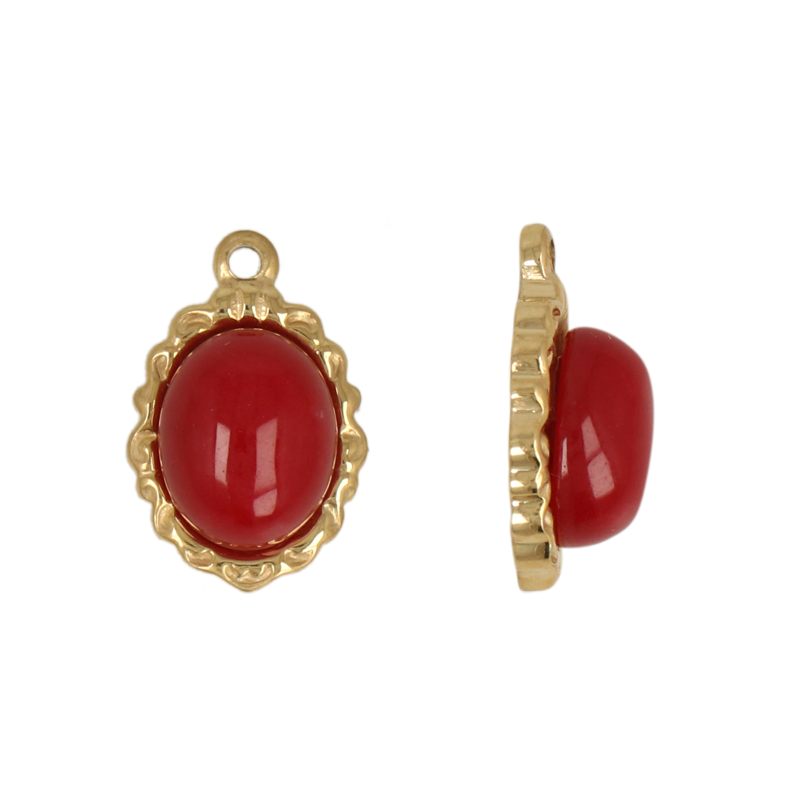 anhänger oval mit dyed jade rot vergoldet edelsthal 15x12mm | 1st