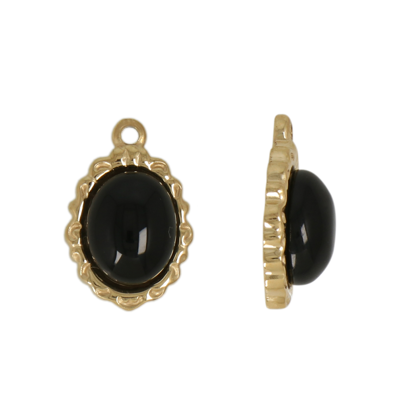gold plated stainless stell oval with black onix pendant 15x12mm | 1pc