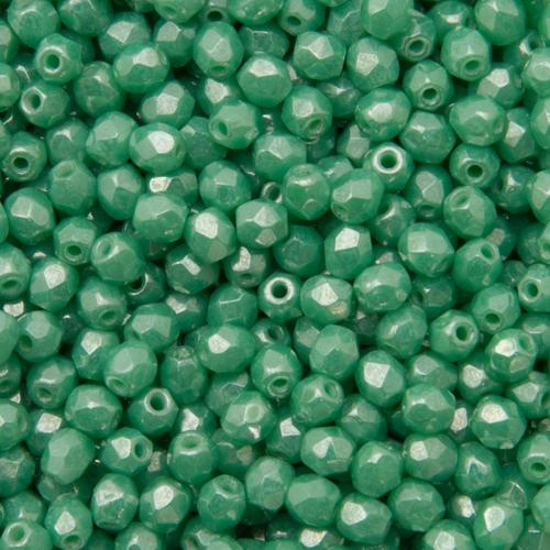 czech fire-polished round beads - luster opaque turquoise 3mm | 50pc