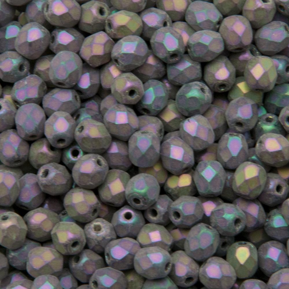 czech fire-polished round beads - matte iris purple 4mm | 50pc