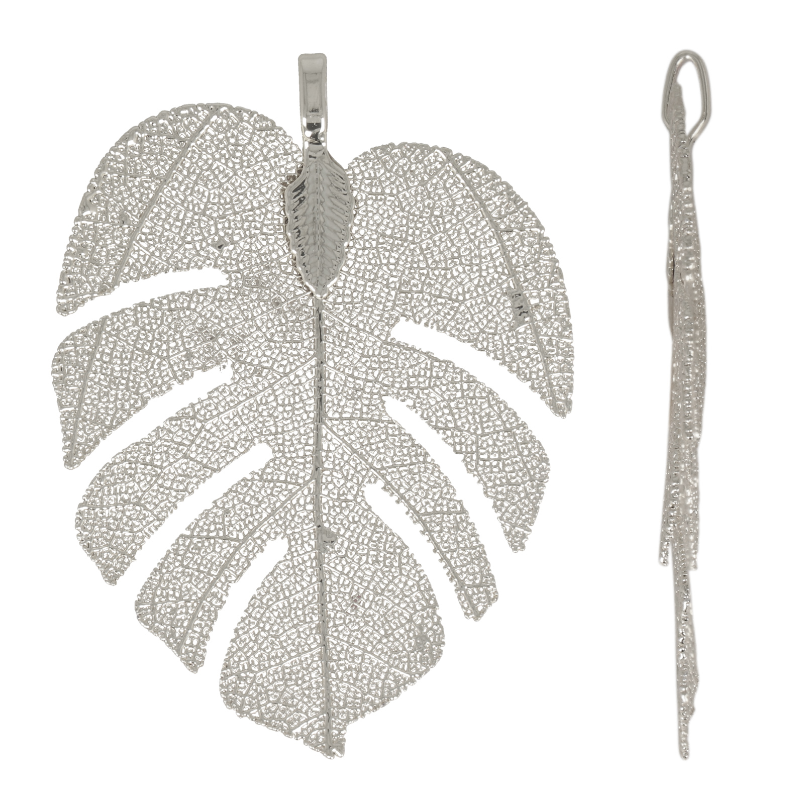 silver plated natural leaf pendant - monstera 50x40mm | 1pc
