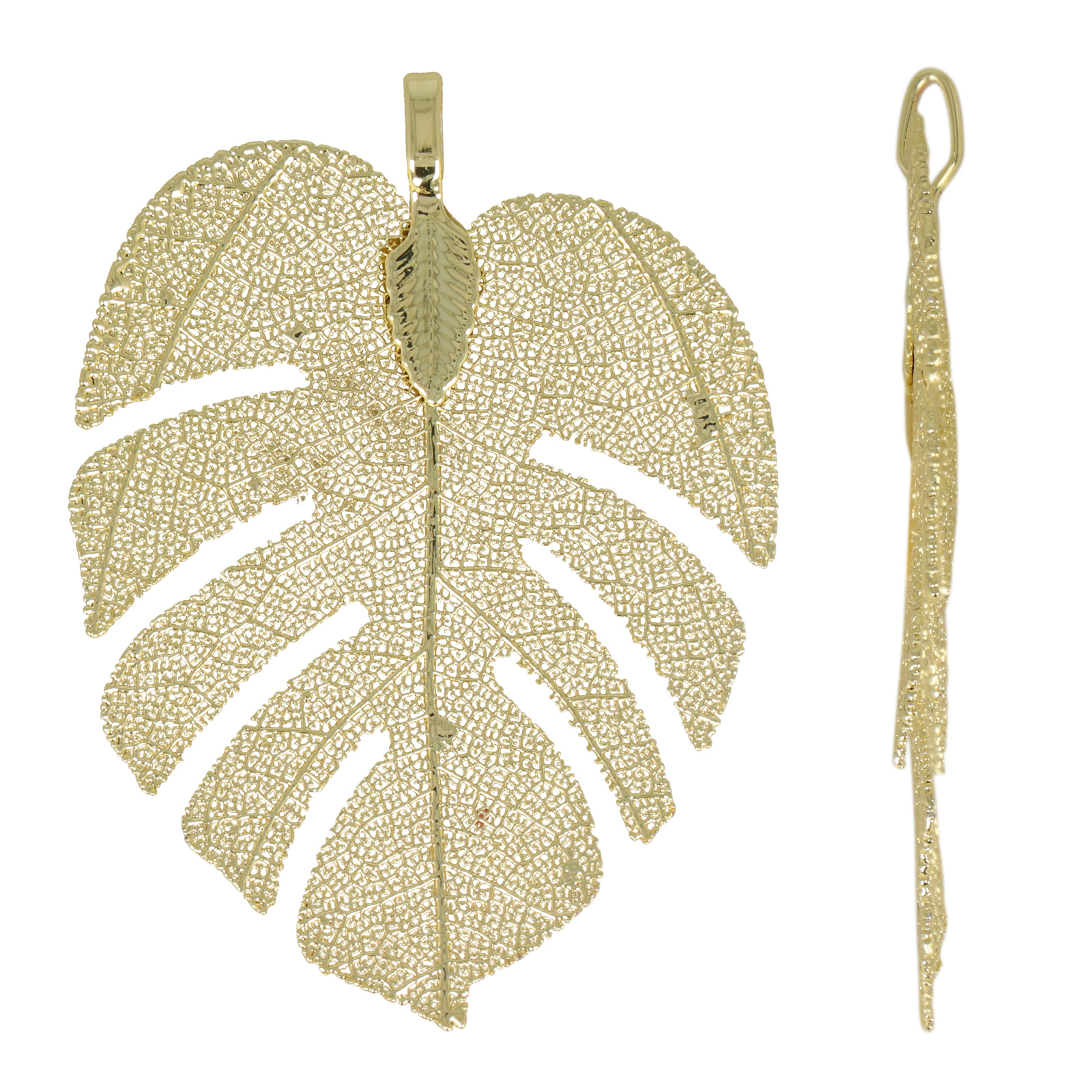 gold plated natural leaf pendant - monstera 50x40mm | 1pc