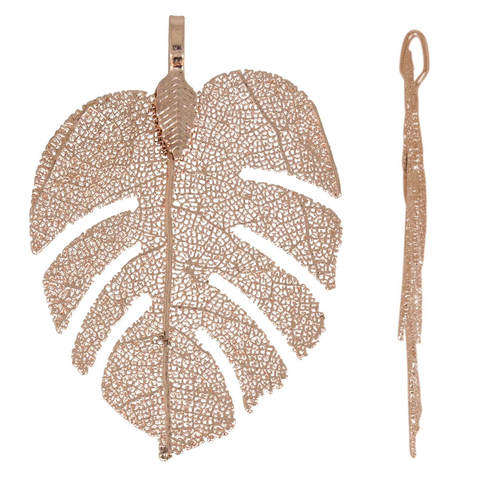 rose gold plated natural leaf pendant - monstera 50x40mm | 1pc