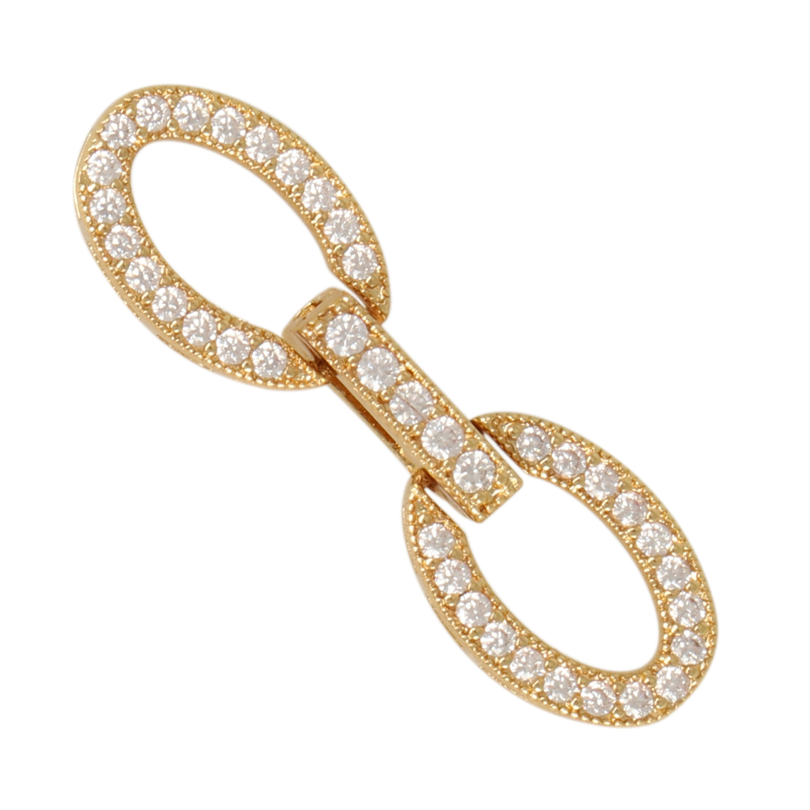 gold plated metal cz pressure clasp double oval 32x10mm | 1pc