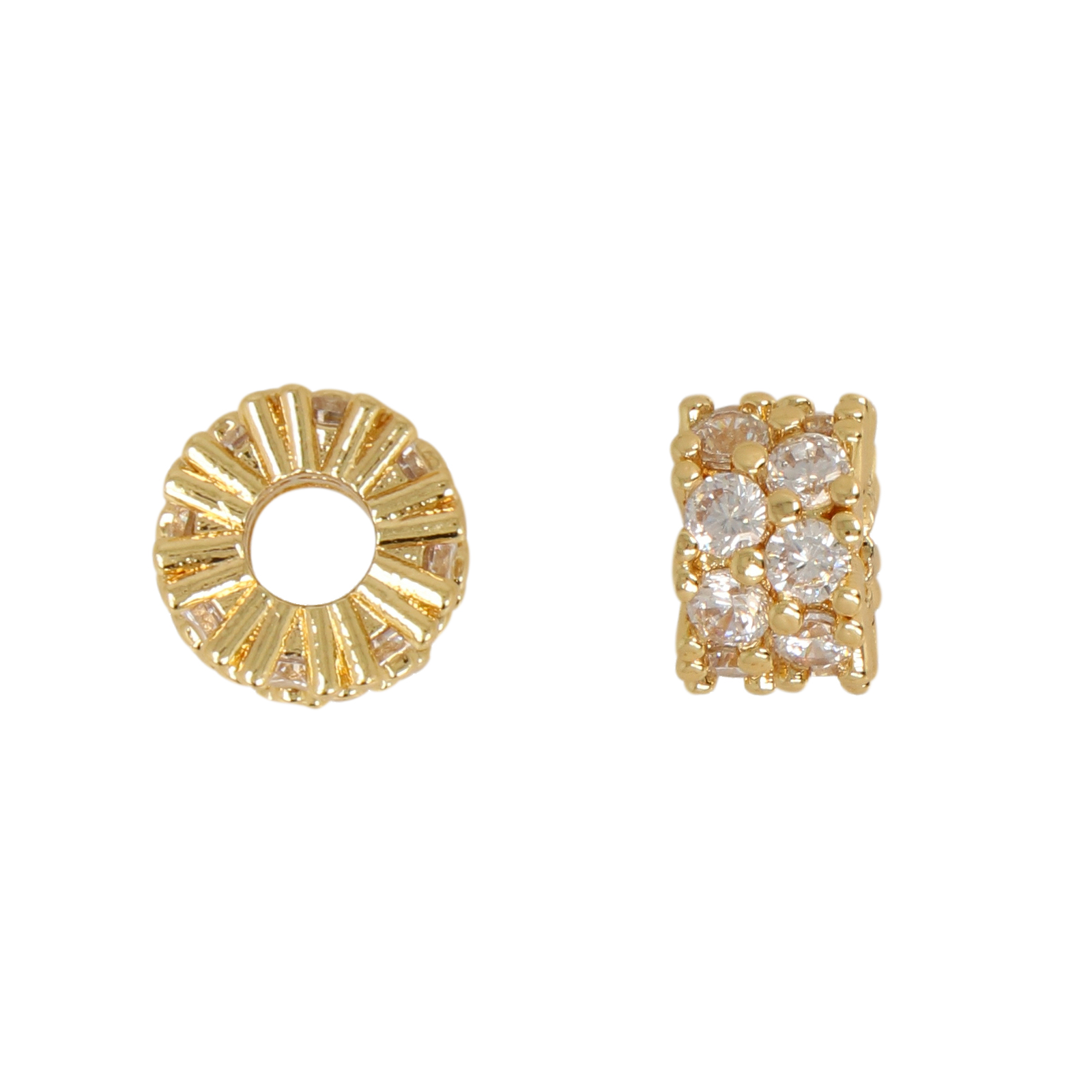 metal cz beads gold plated roundelle 10x6mm | 1pc